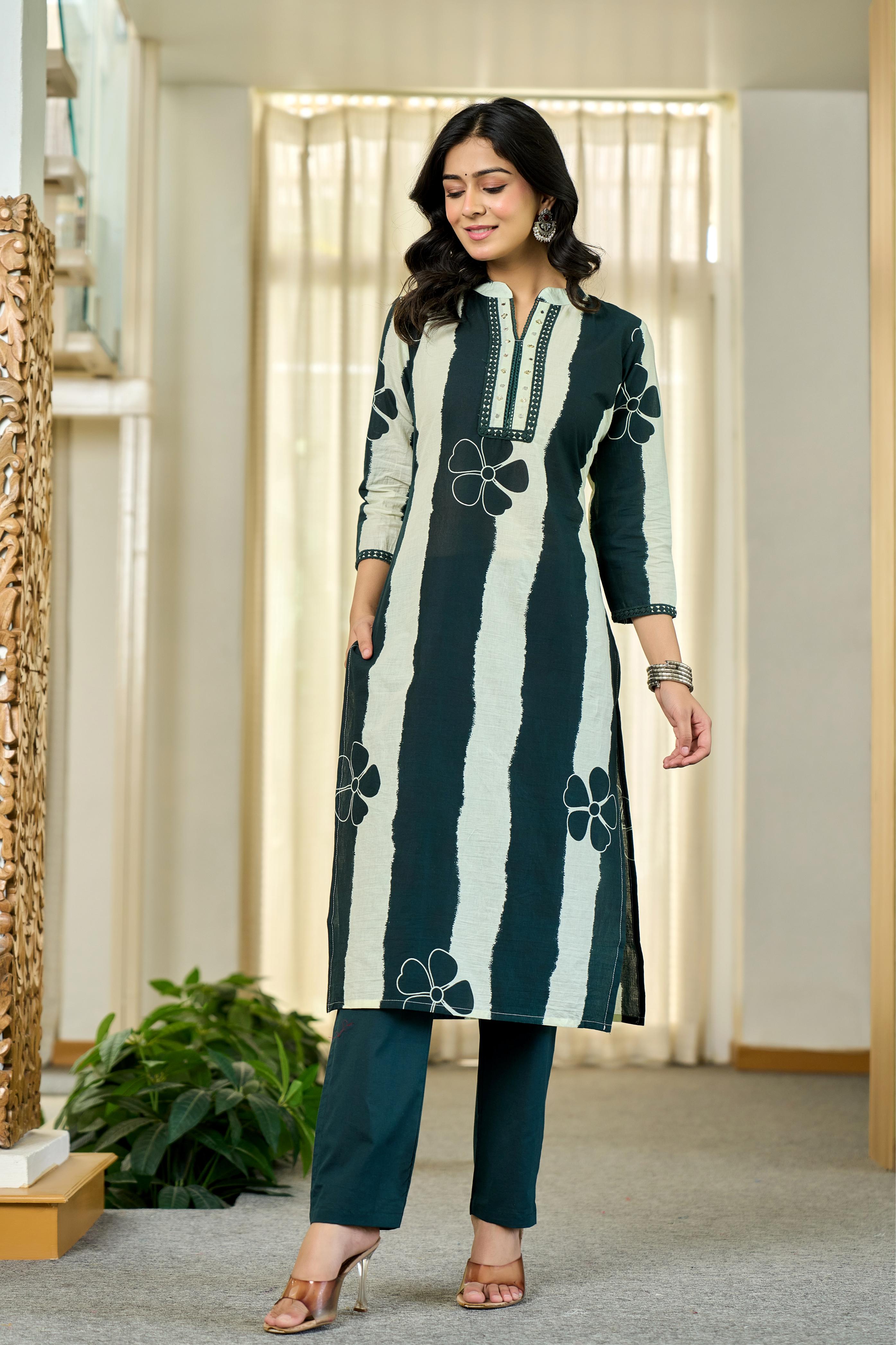 Emerald Floral Stripes