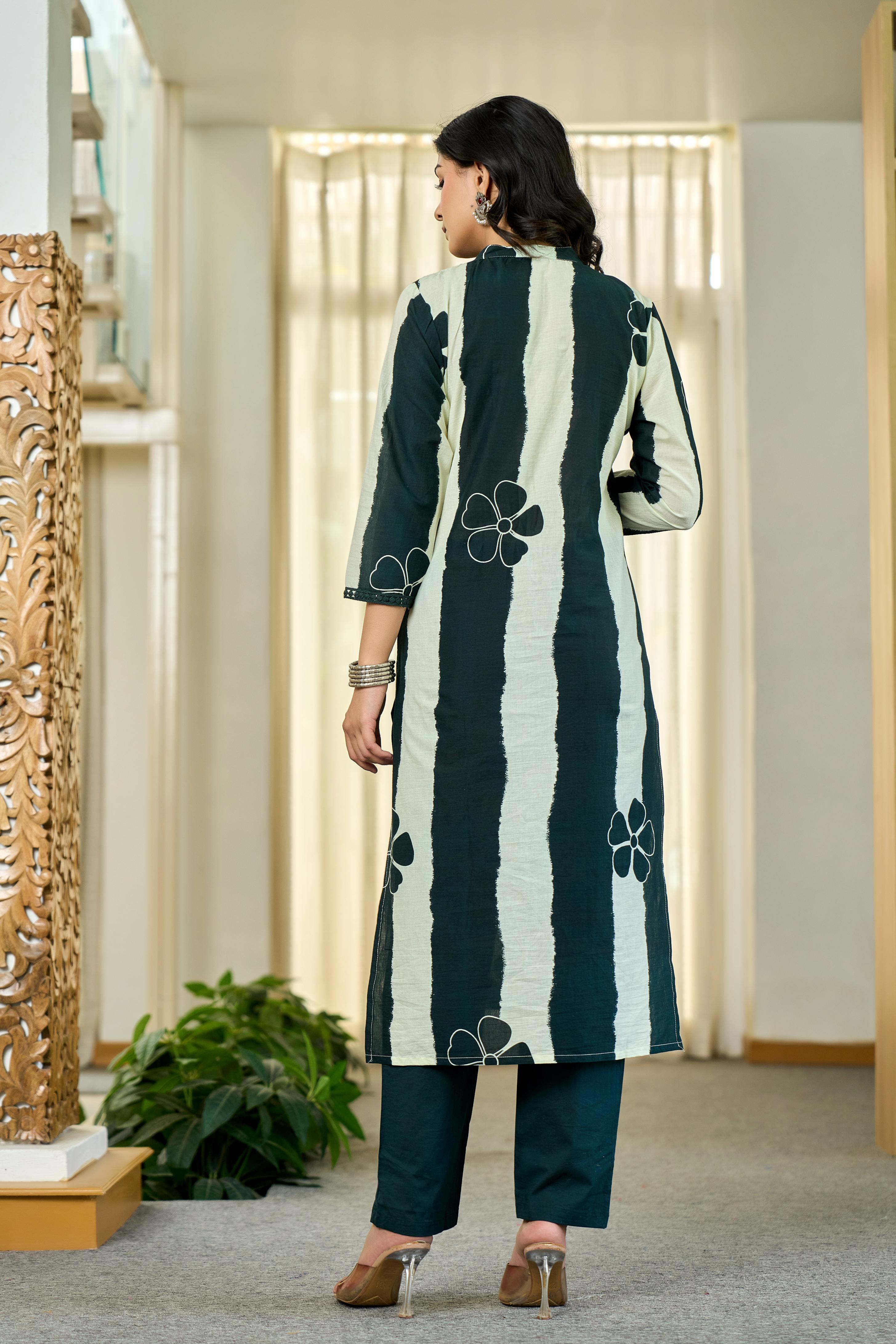 Emerald Floral Stripes