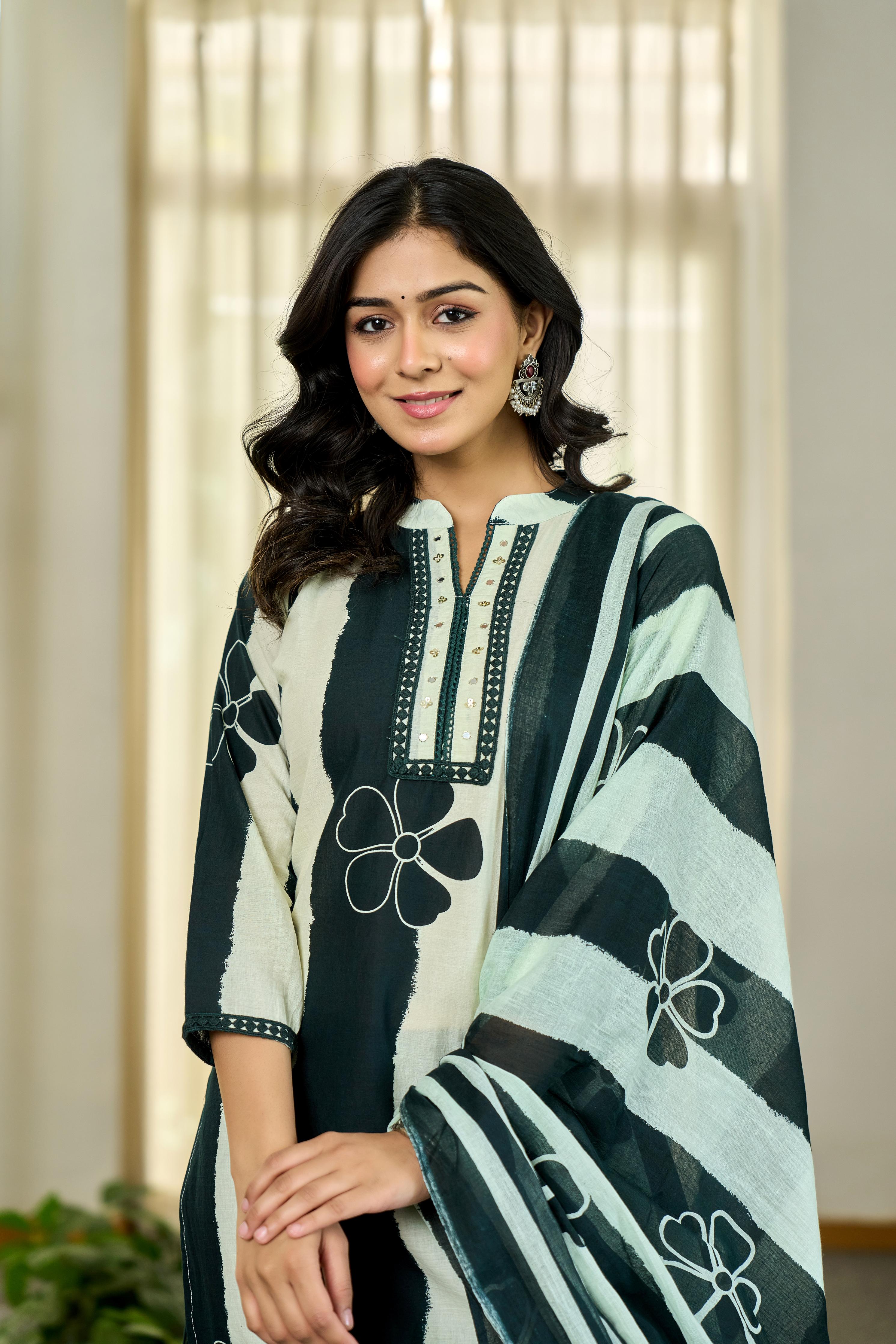 Emerald Floral Stripes