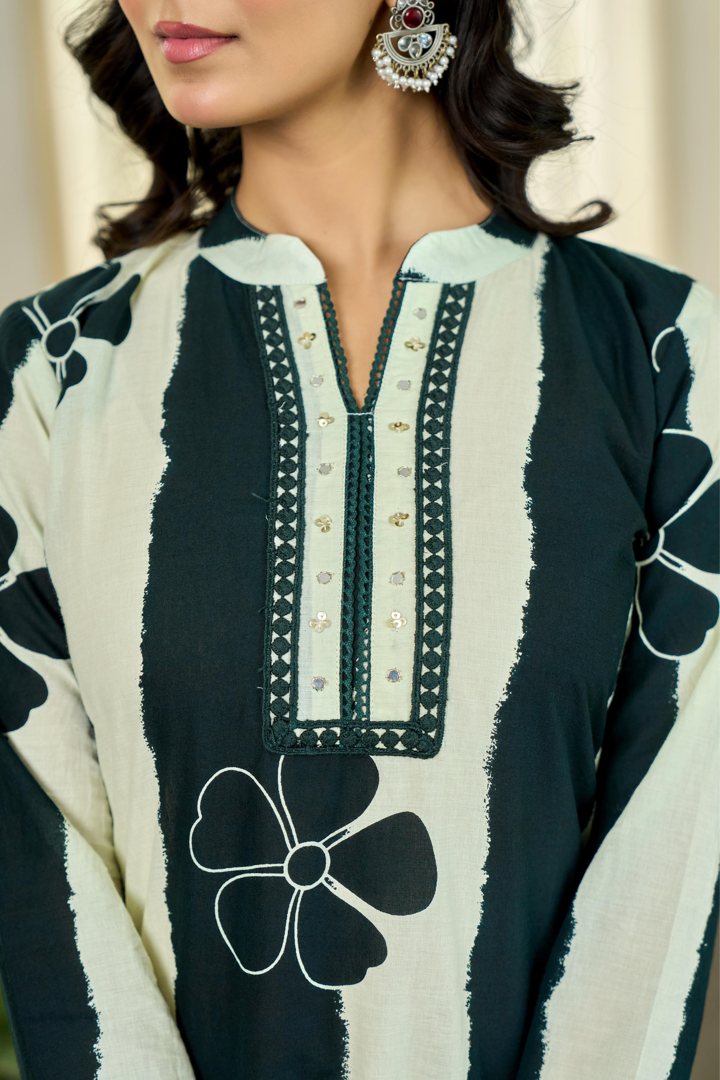Emerald Floral Stripes