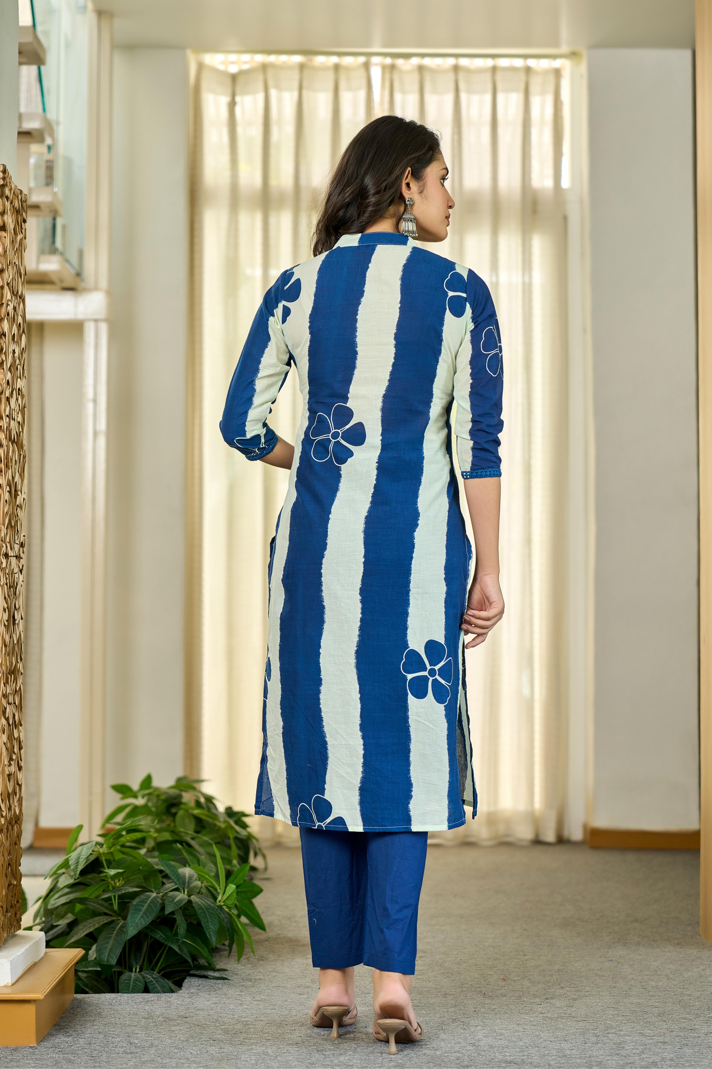 Blue Floral Stripe
