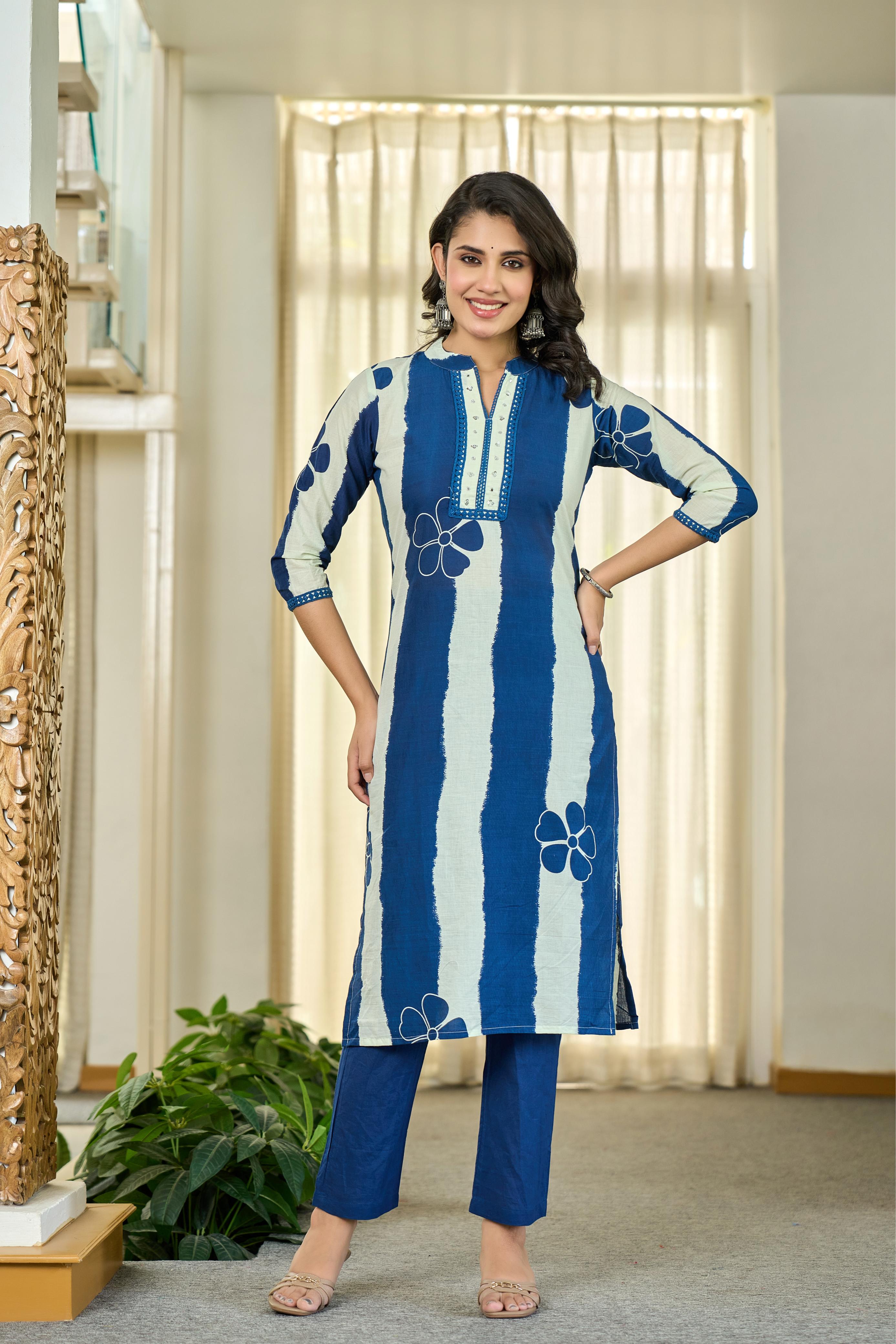 Blue Floral Stripe