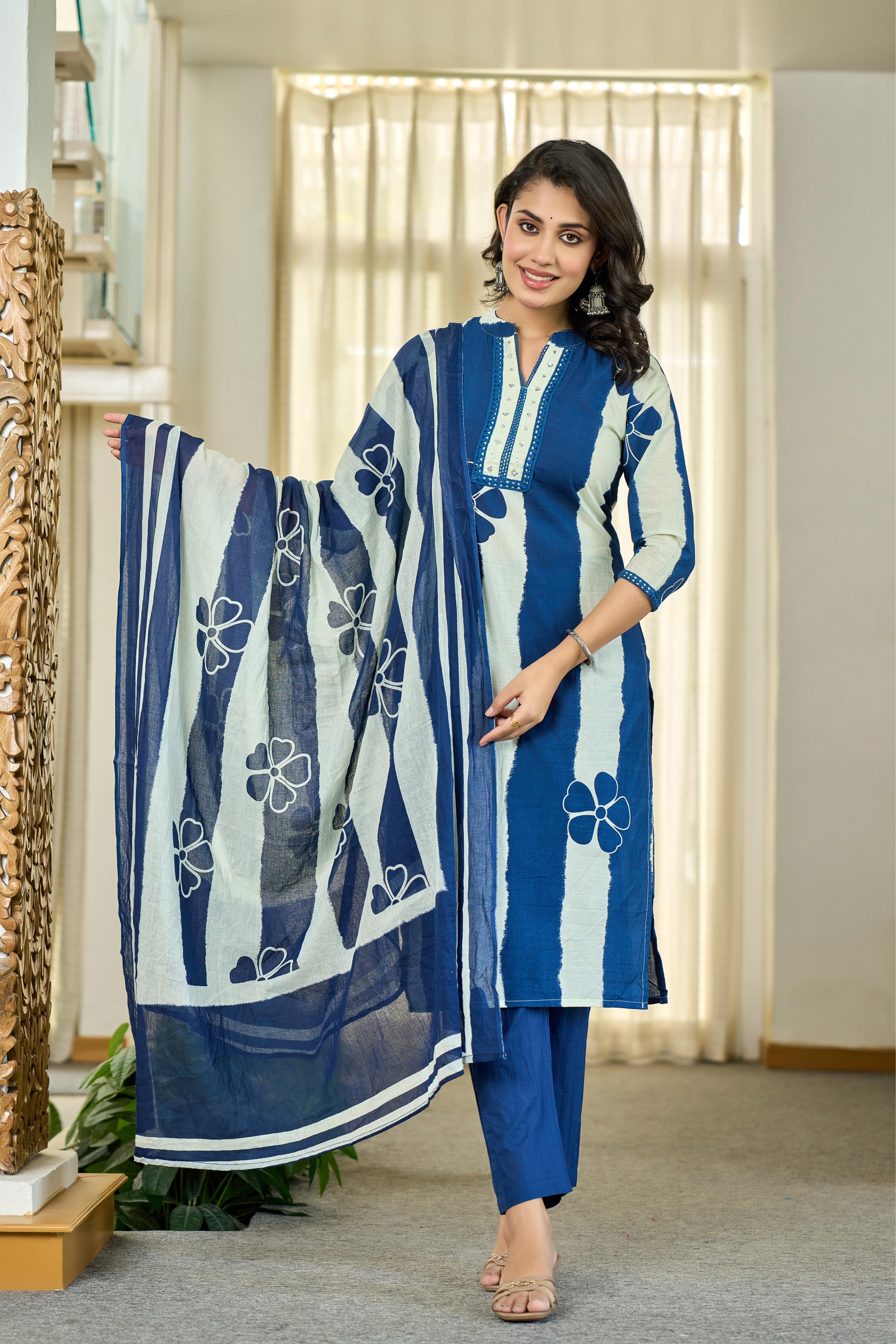 Blue Floral Stripe