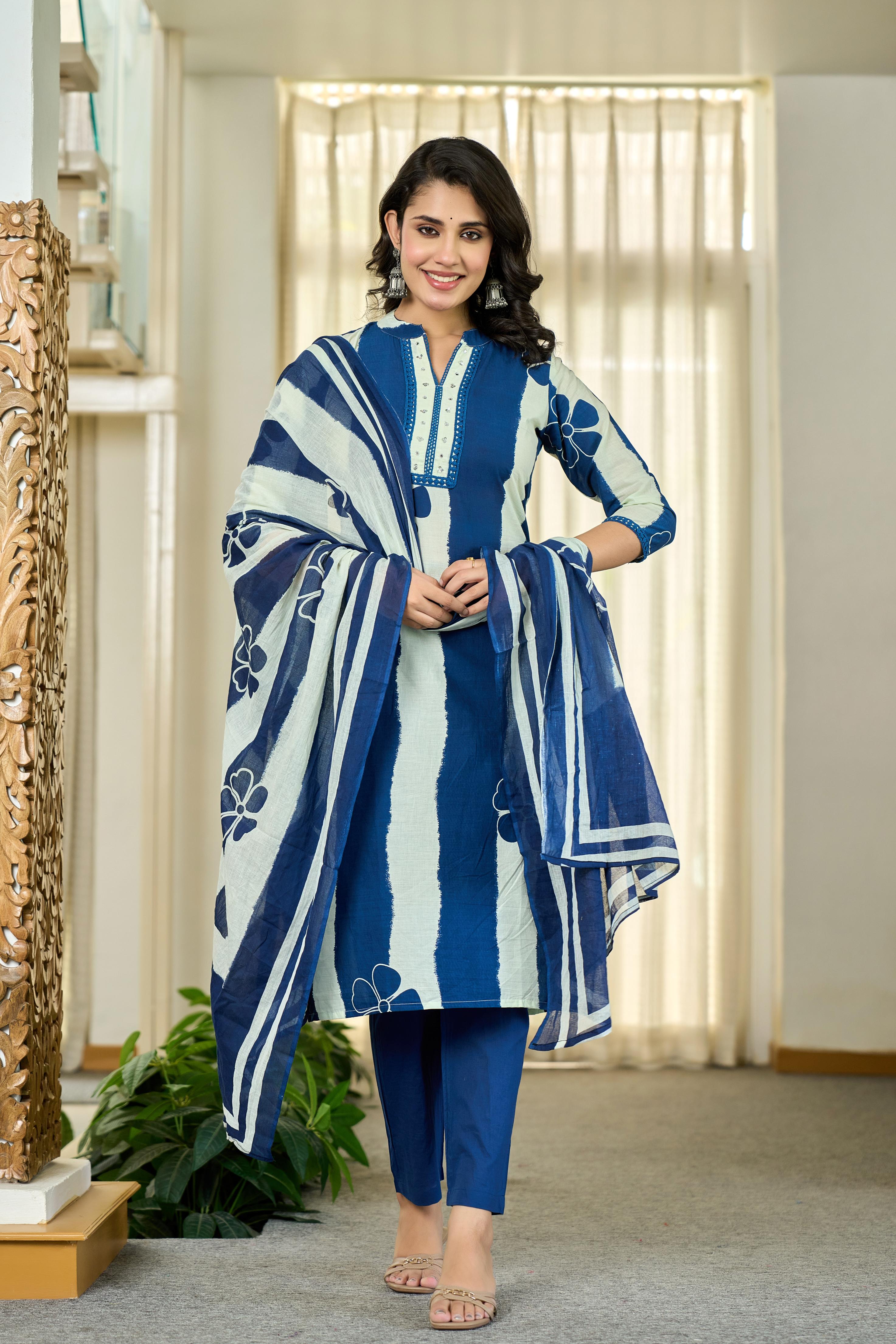 Blue Floral Stripe