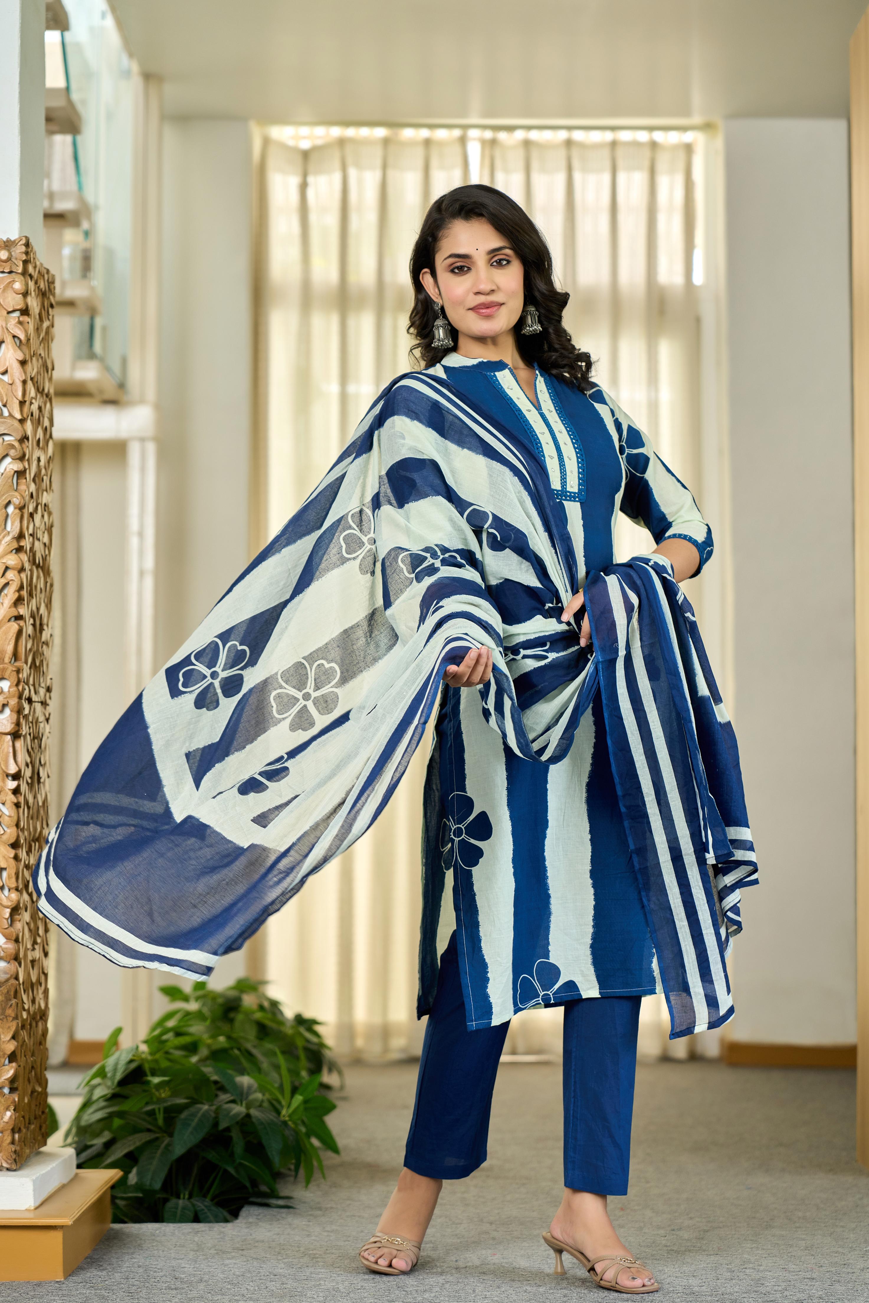 Blue Floral Stripe