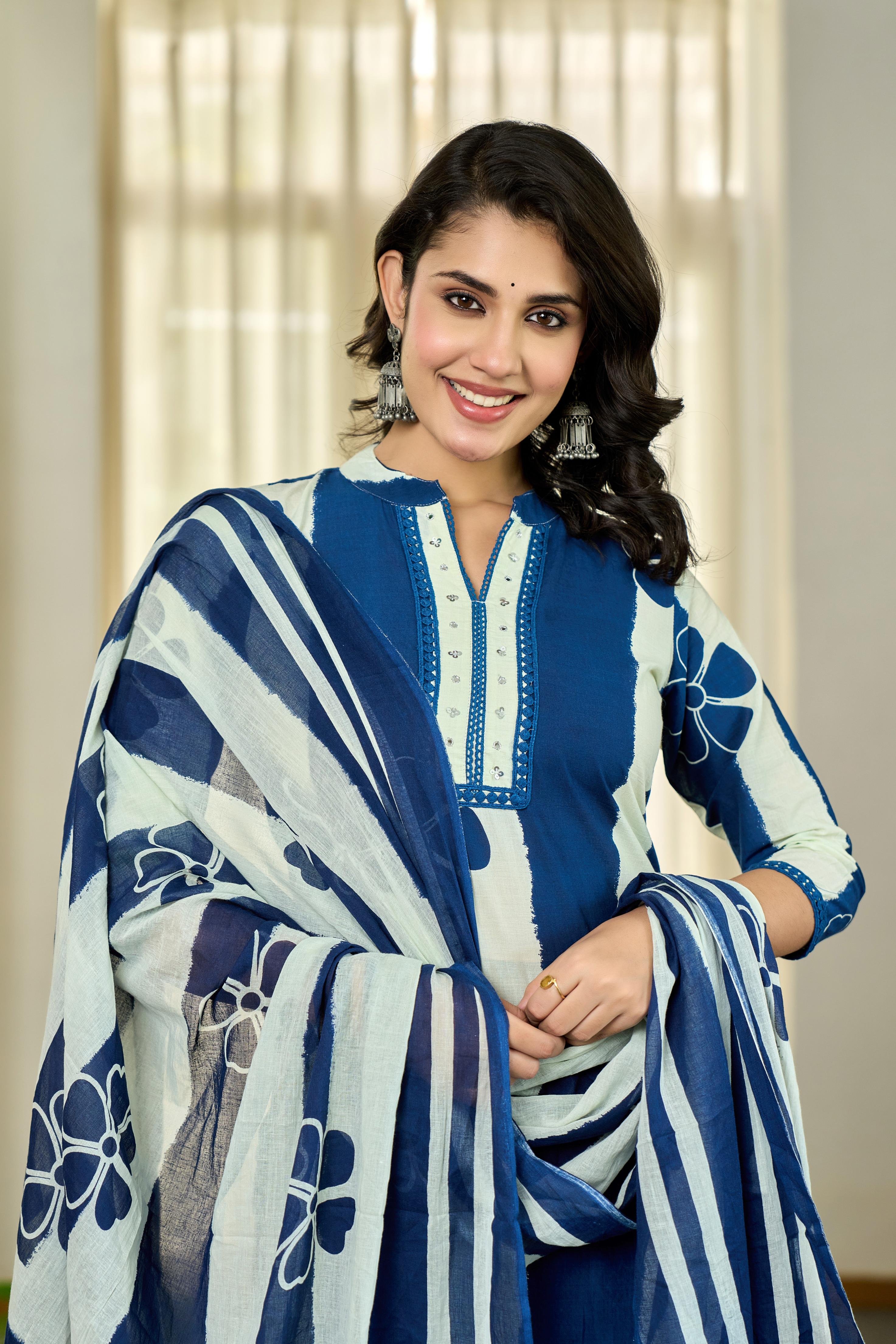 Blue Floral Stripe