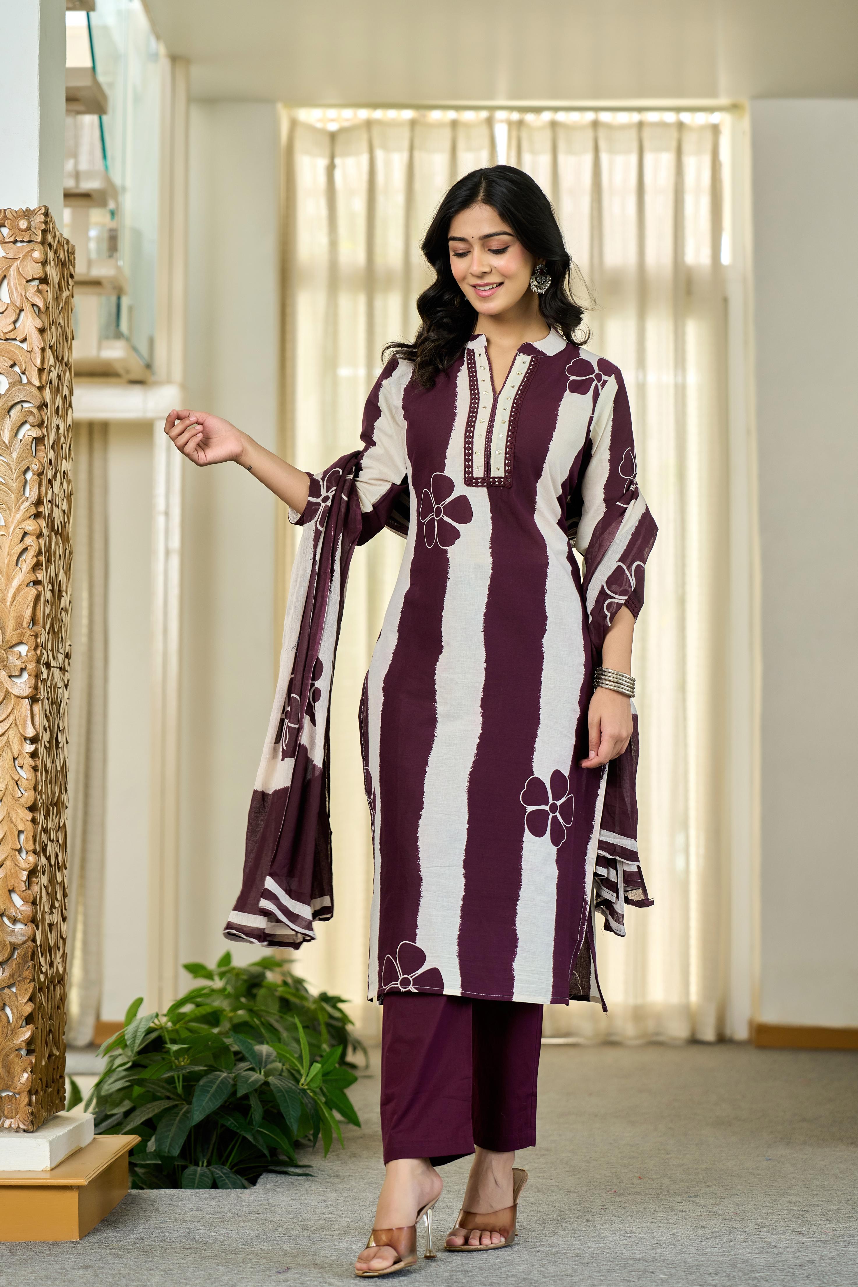Maroon Floral Stripe