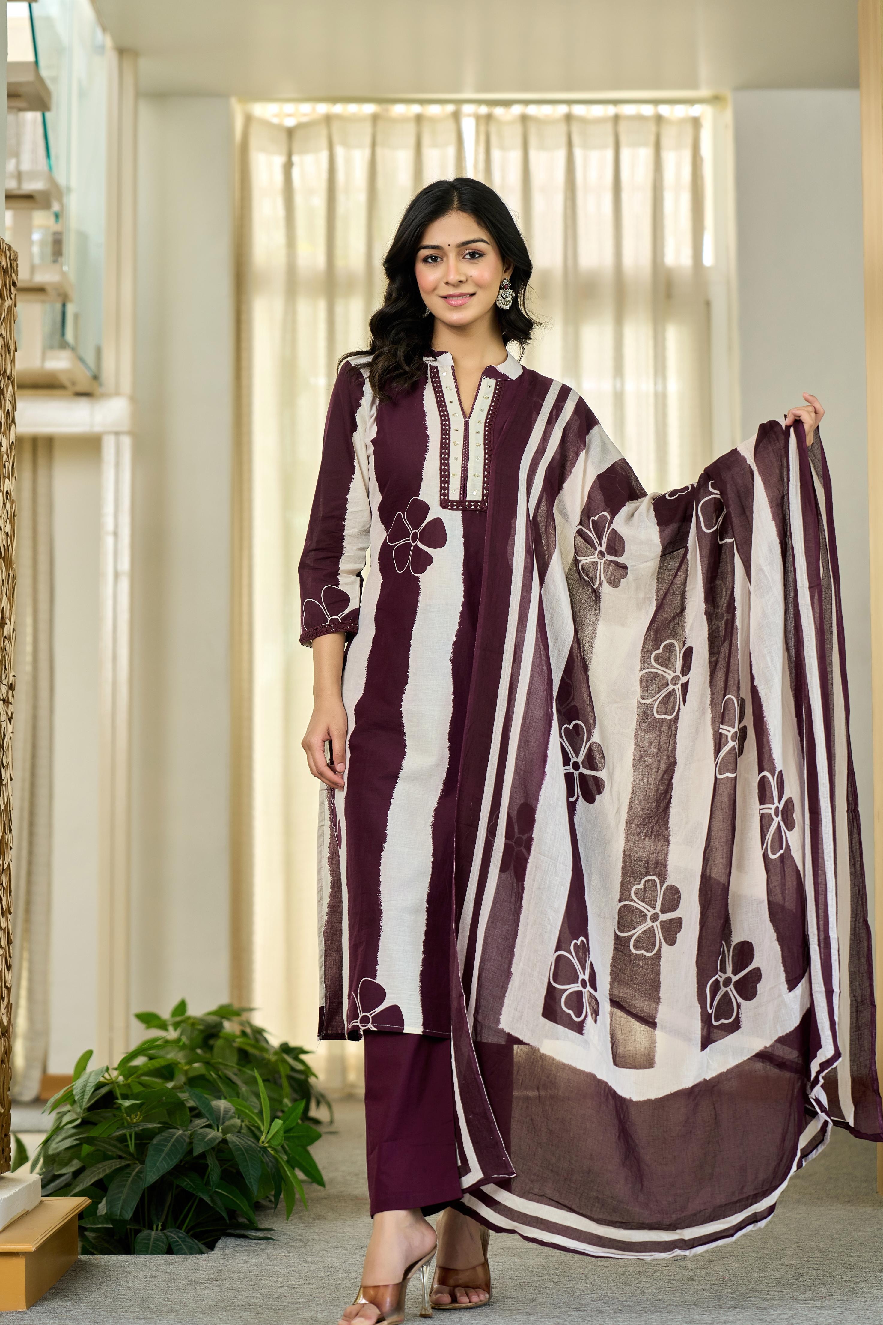 Maroon Floral Stripe