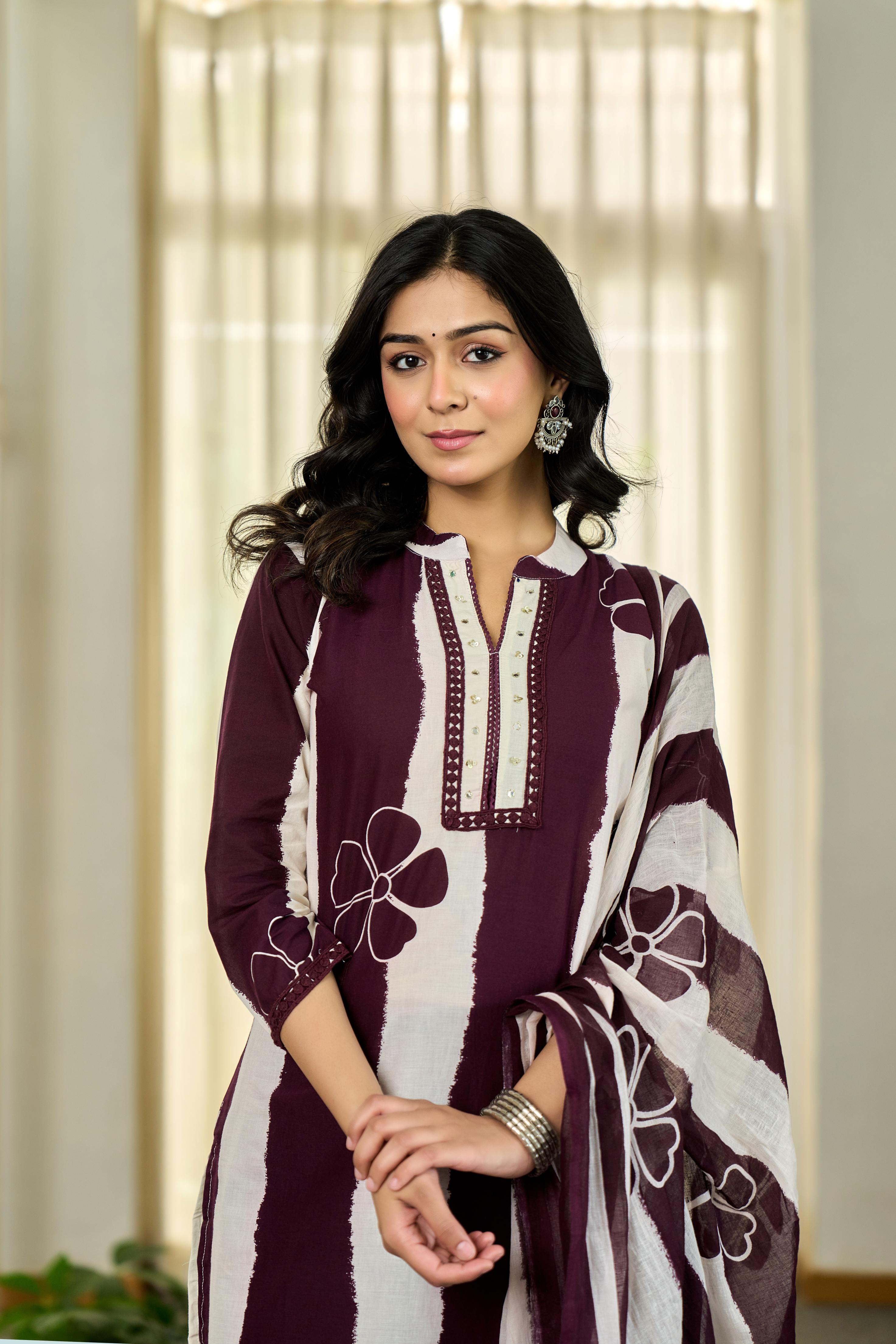 Maroon Floral Stripe