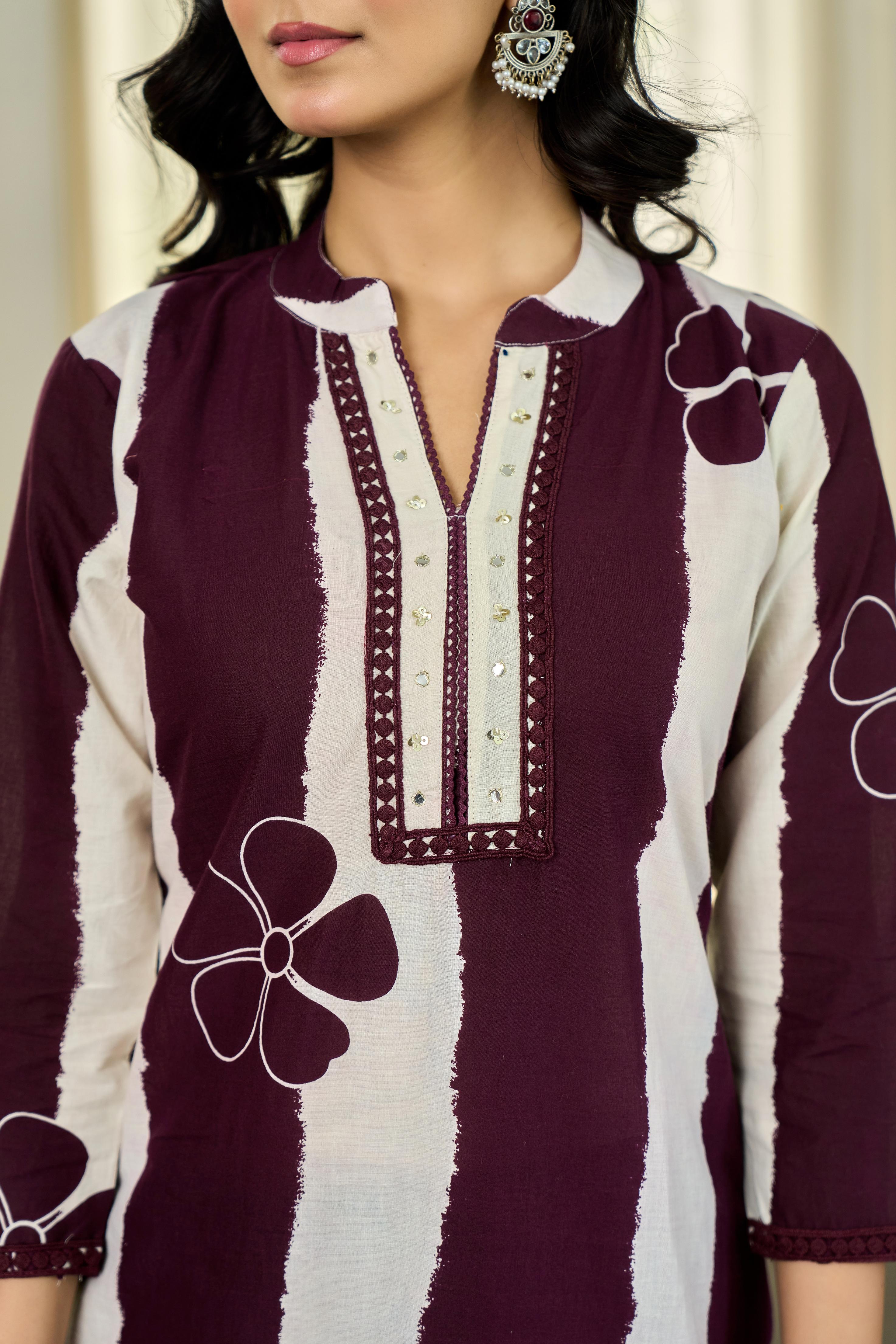 Maroon Floral Stripe