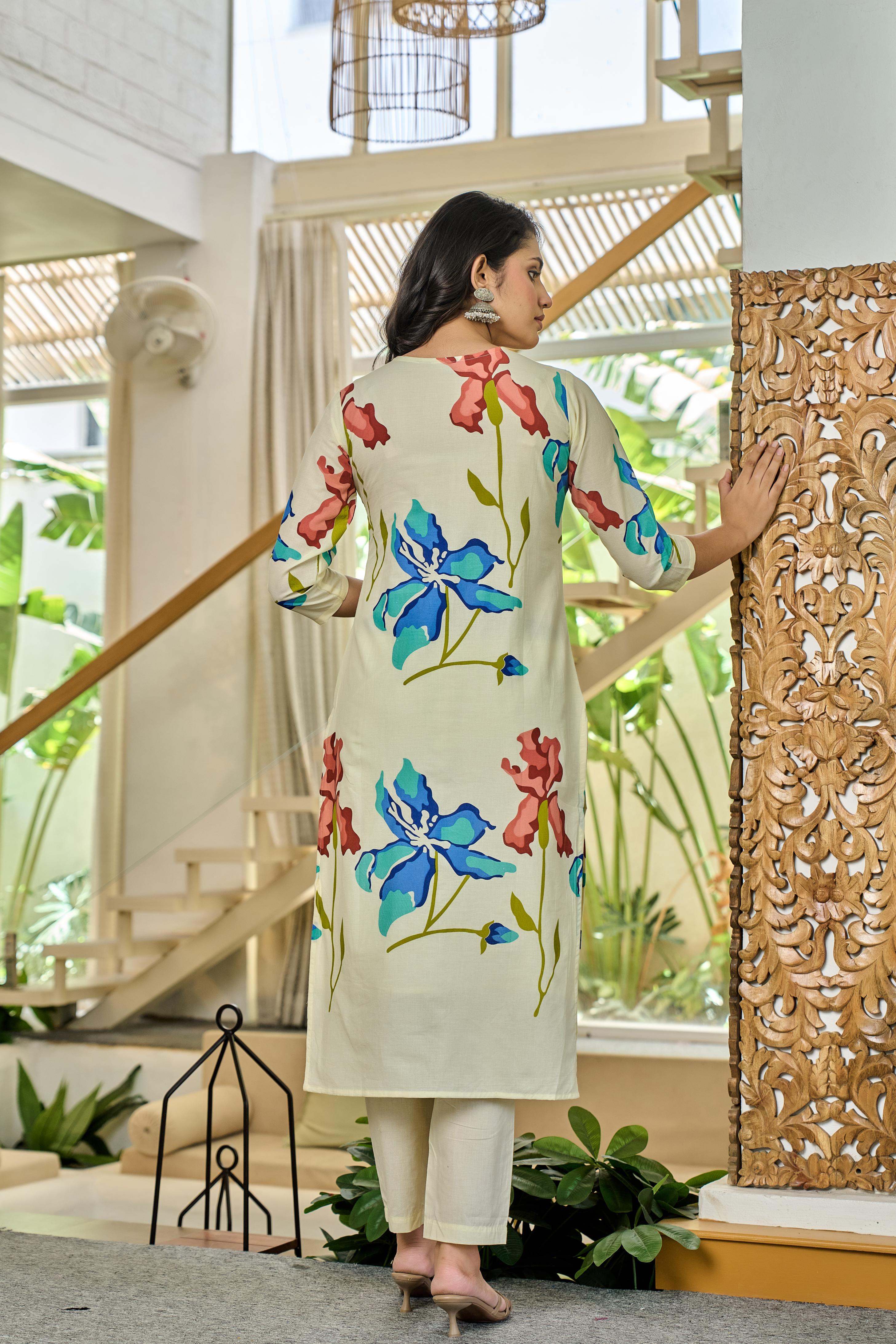 Coralique – Pure Cotton Kurta Set with ADDA Work