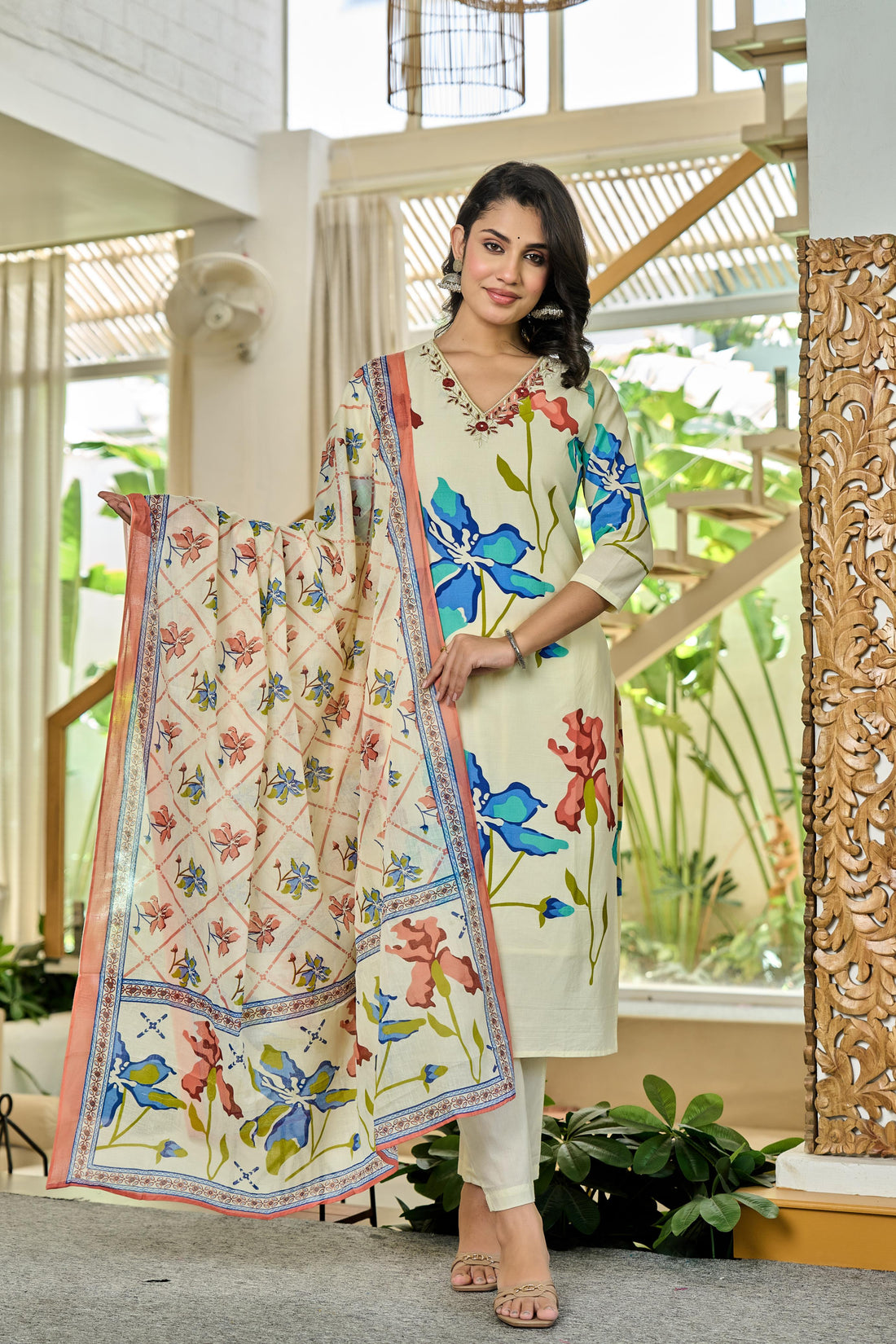 Coralique – Pure Cotton Kurta Set with ADDA Work