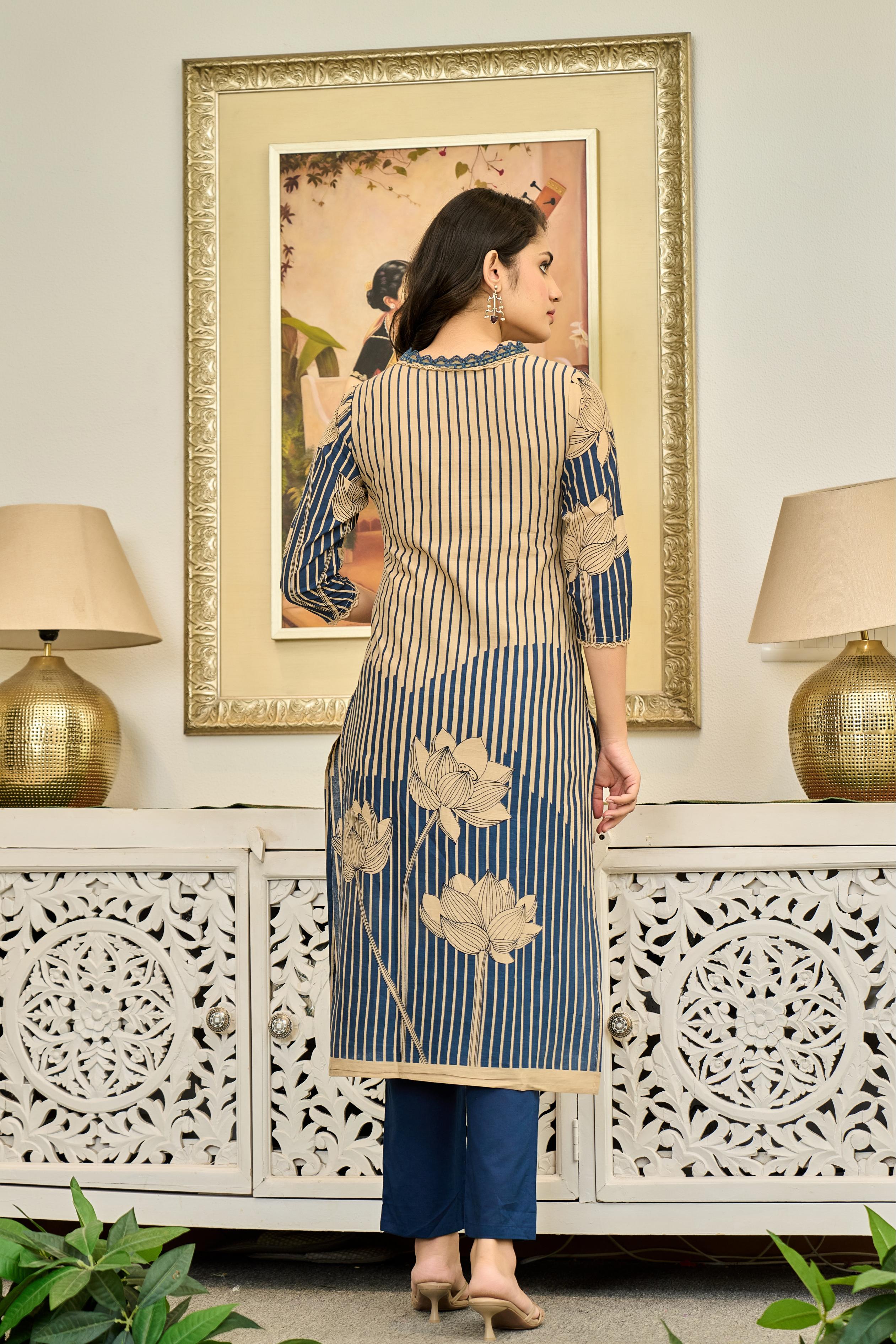 💙 Lotus Serenity – Premium Cotton Suit Set