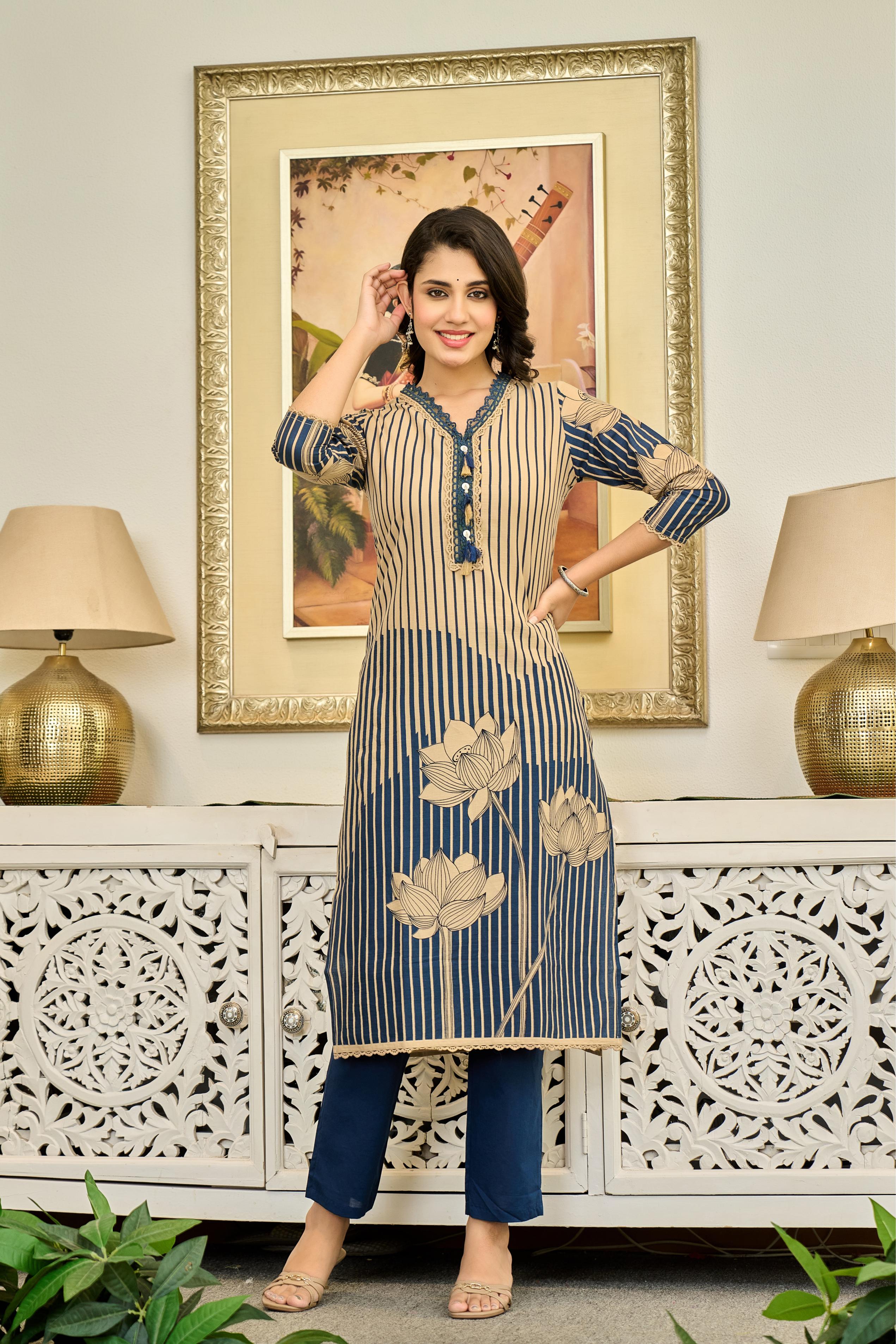 💙 Lotus Serenity – Premium Cotton Suit Set