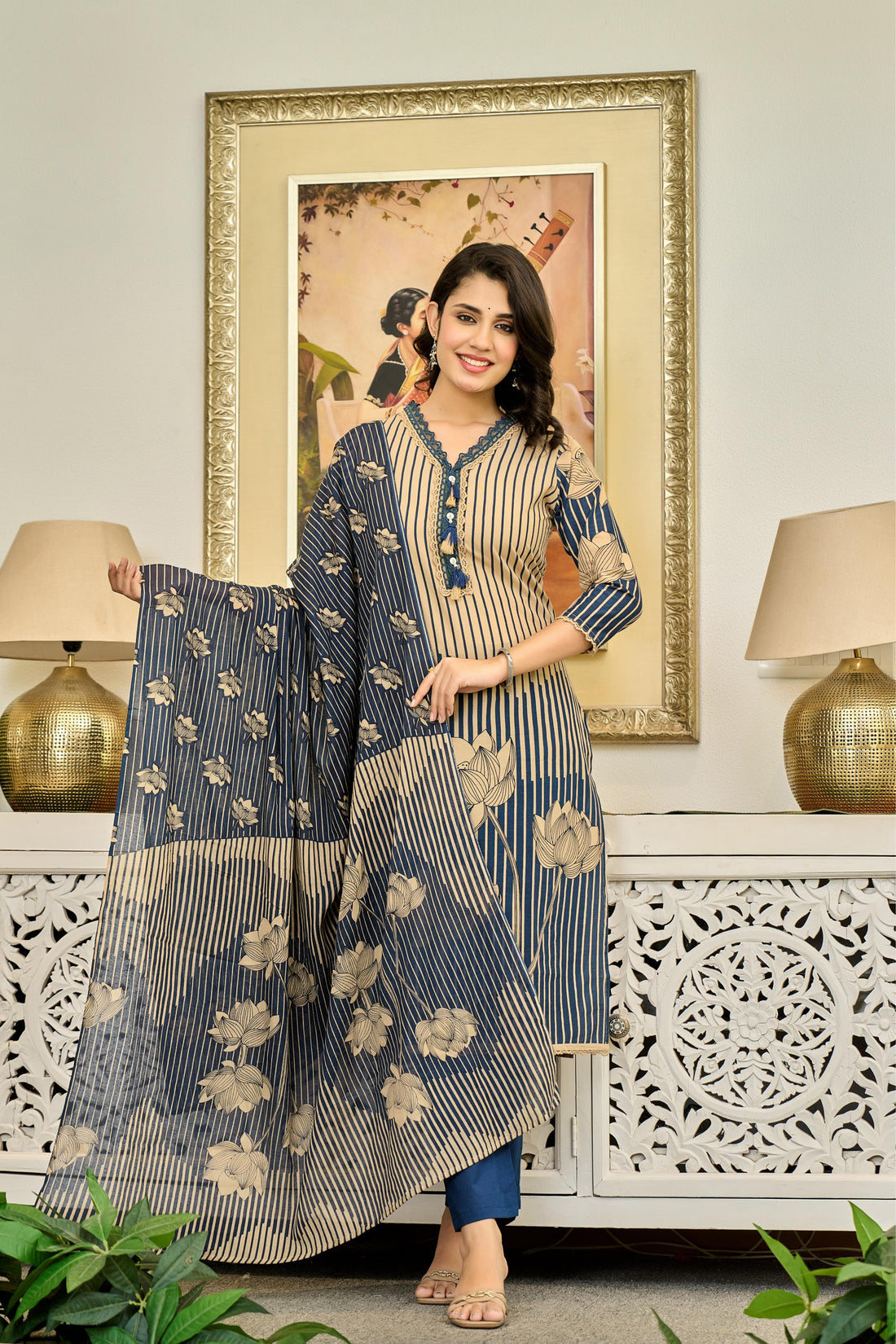 💙 Lotus Serenity – Premium Cotton Suit Set