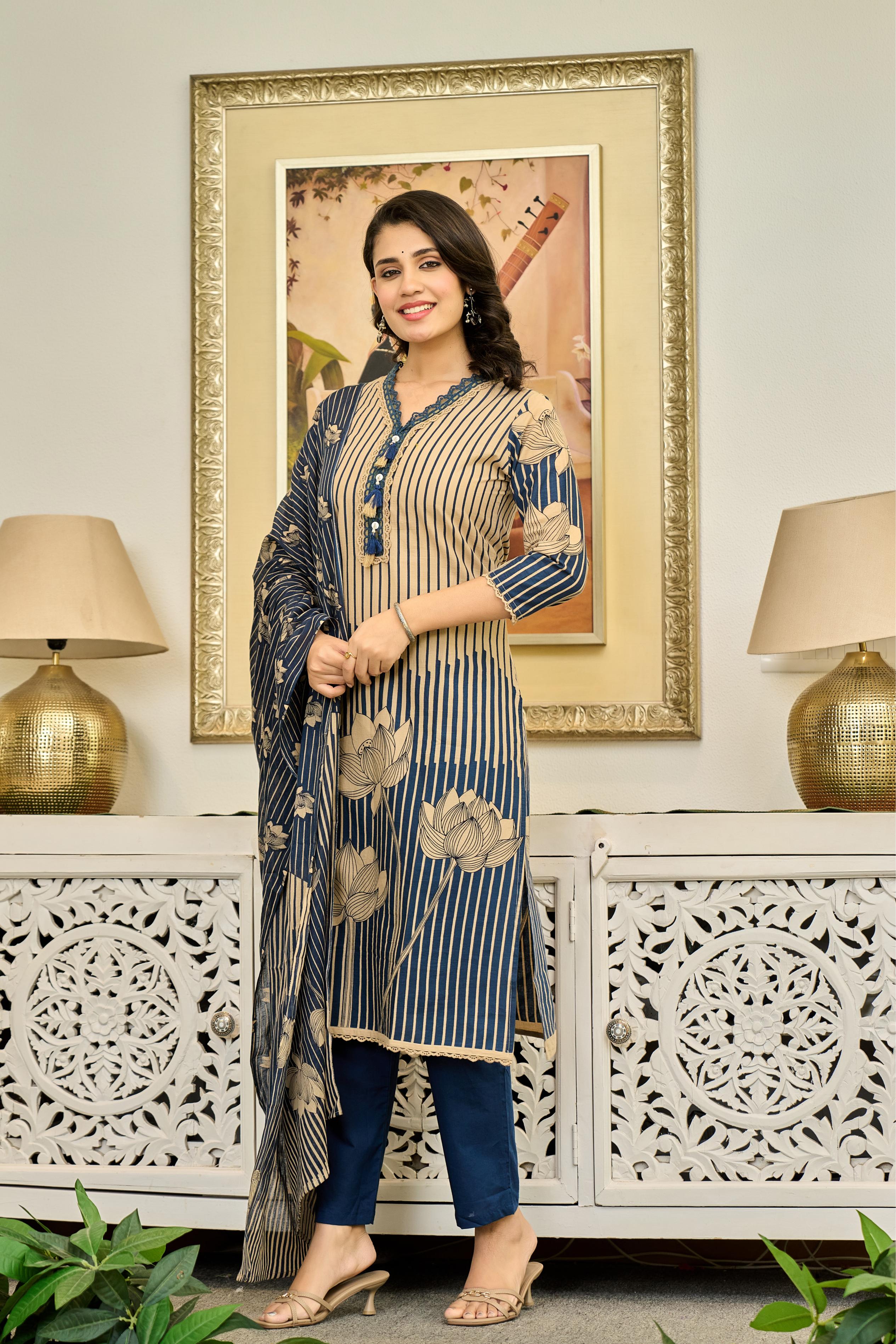 💙 Lotus Serenity – Premium Cotton Suit Set