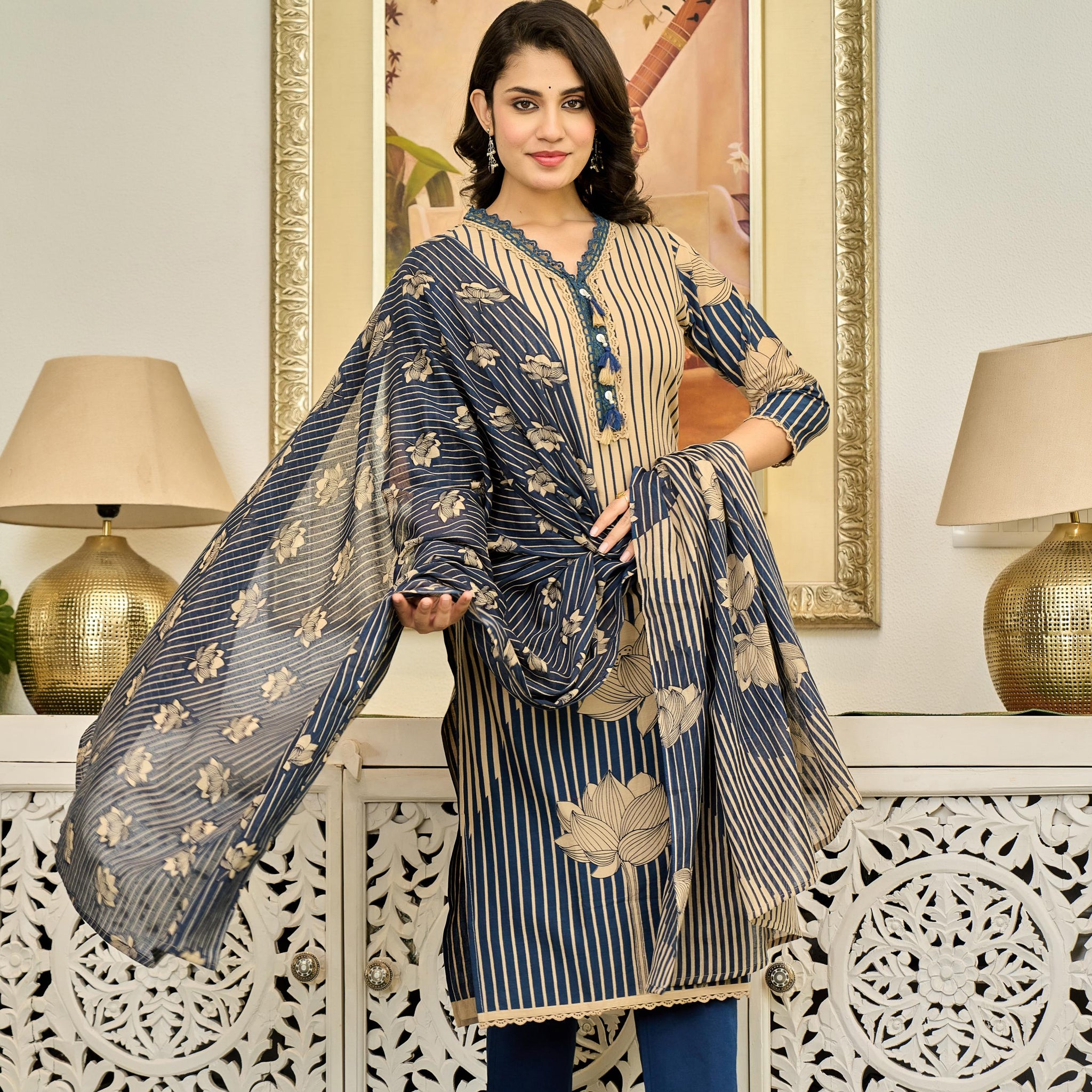 💙 Lotus Serenity – Premium Cotton Suit Set