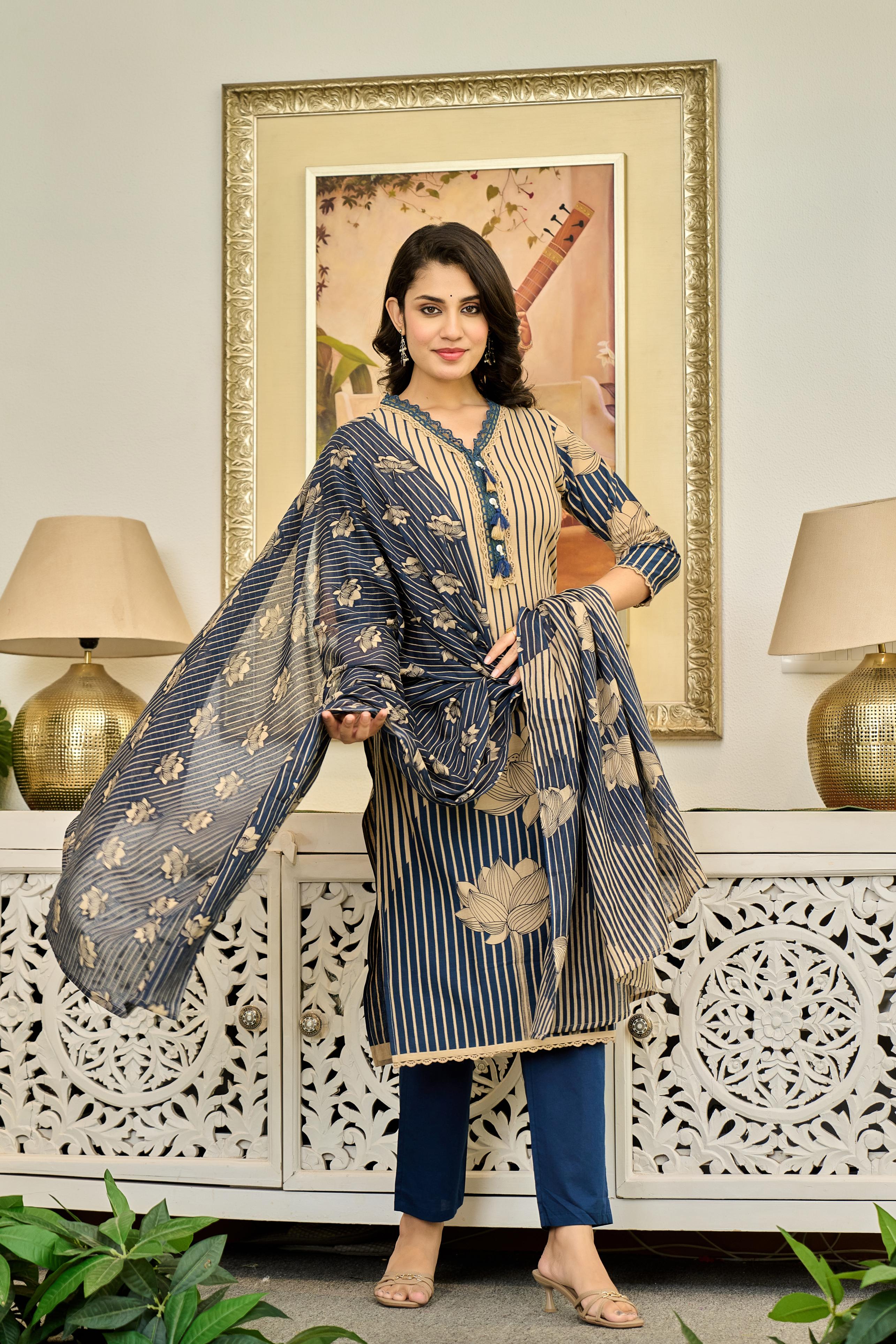💙 Lotus Serenity – Premium Cotton Suit Set