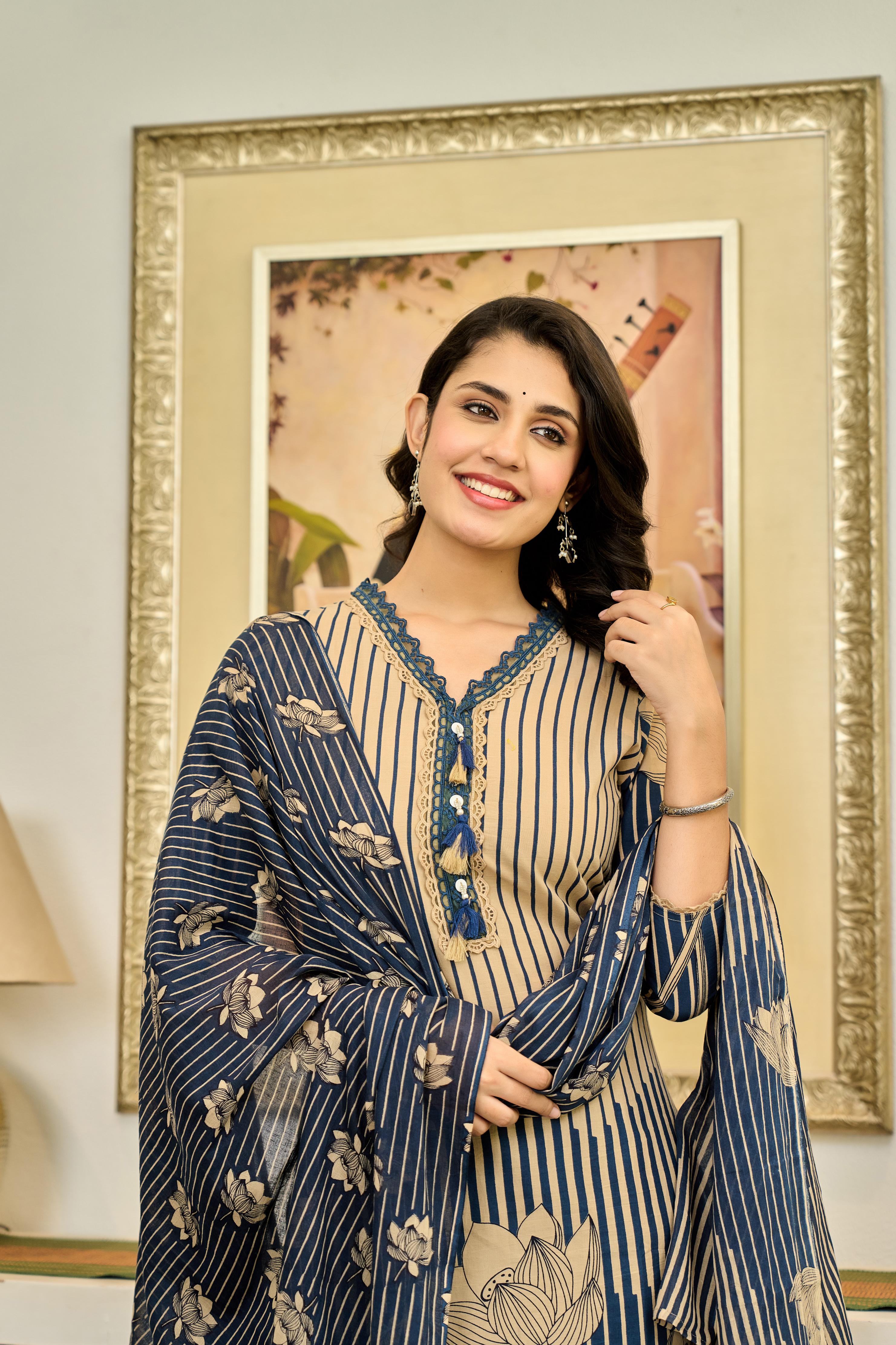 💙 Lotus Serenity – Premium Cotton Suit Set
