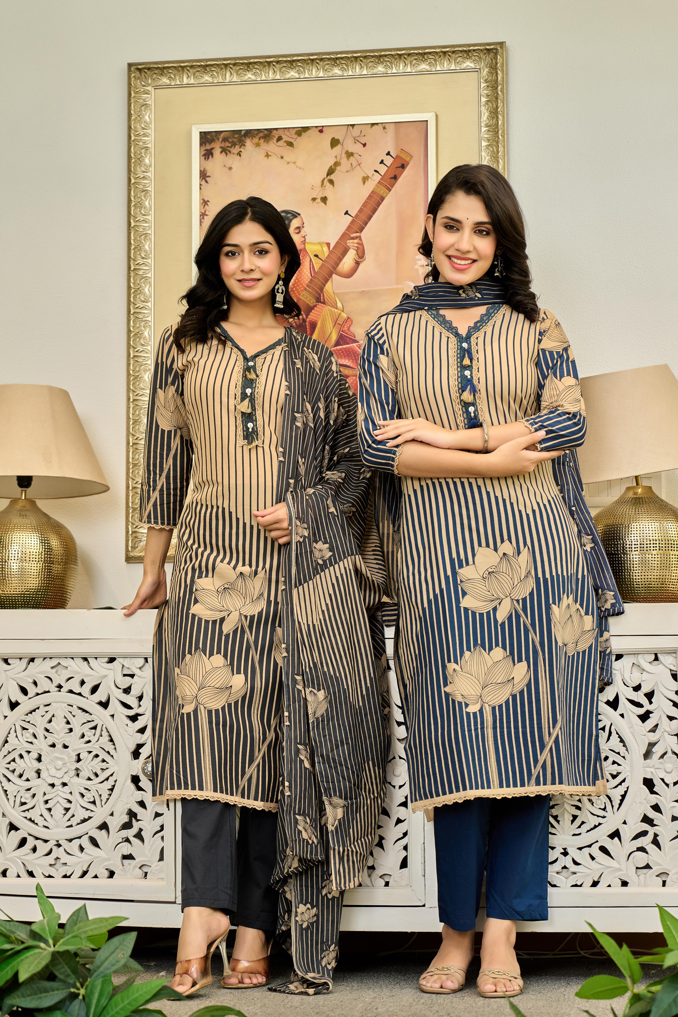 🖤 Lotus Elegance – Premium Cotton Suit Set