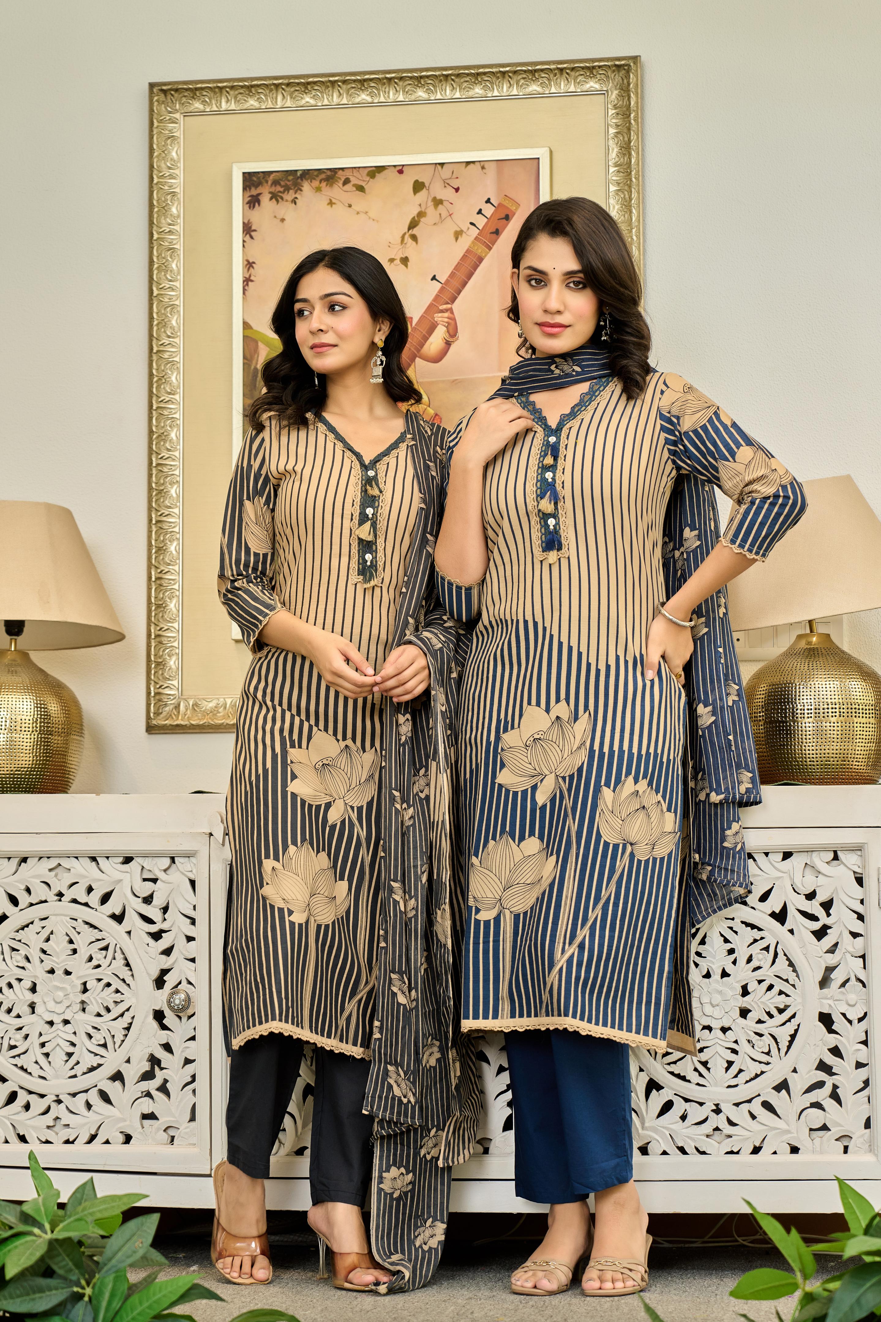 💙 Lotus Serenity – Premium Cotton Suit Set
