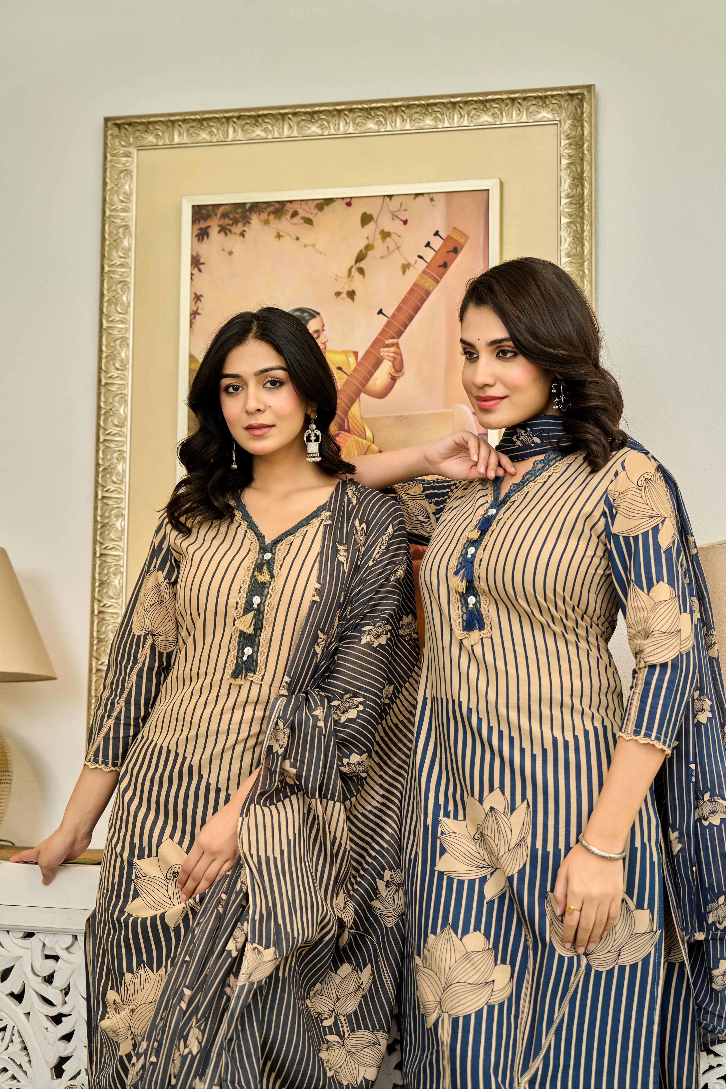 💙 Lotus Serenity – Premium Cotton Suit Set
