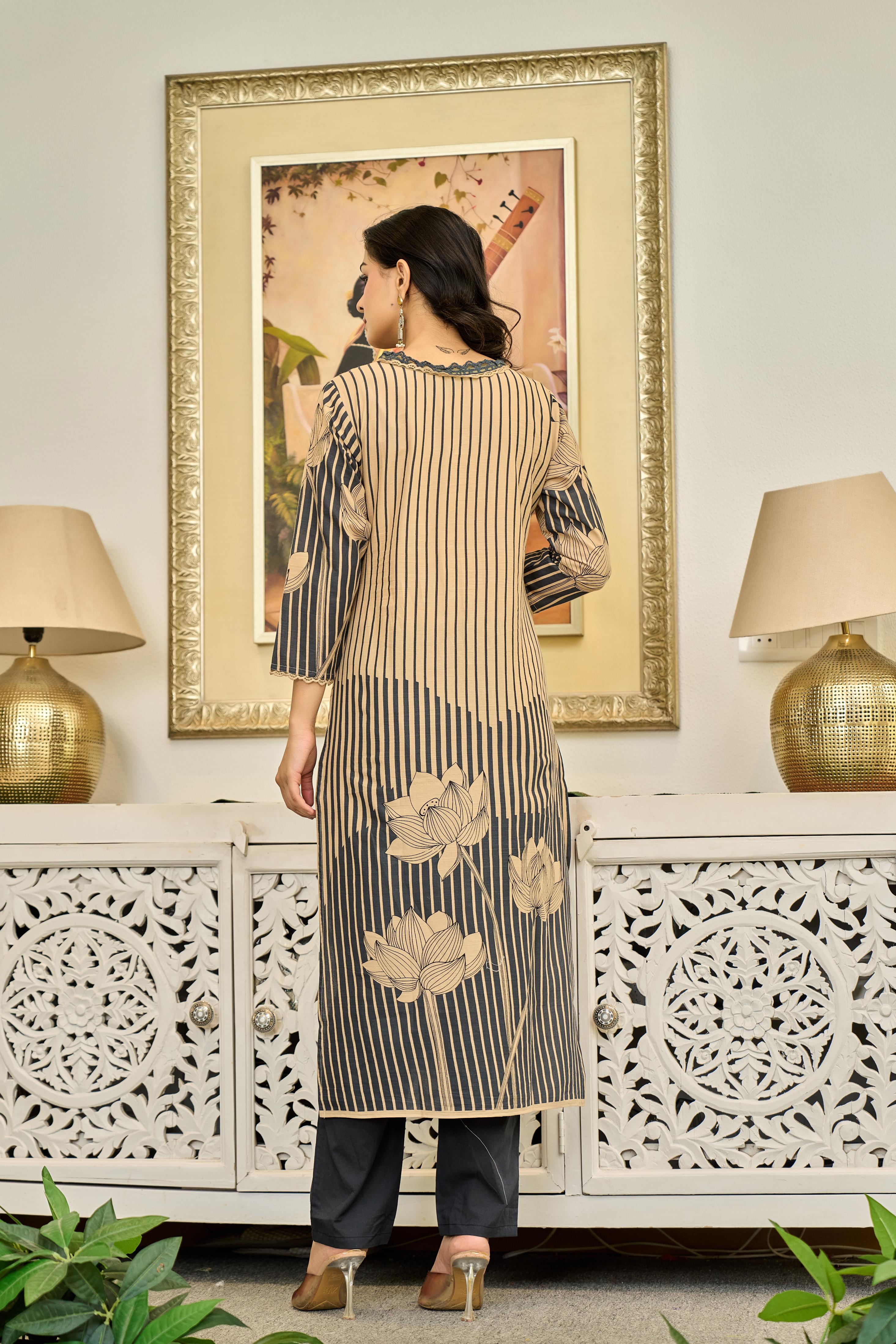 🖤 Lotus Elegance – Premium Cotton Suit Set
