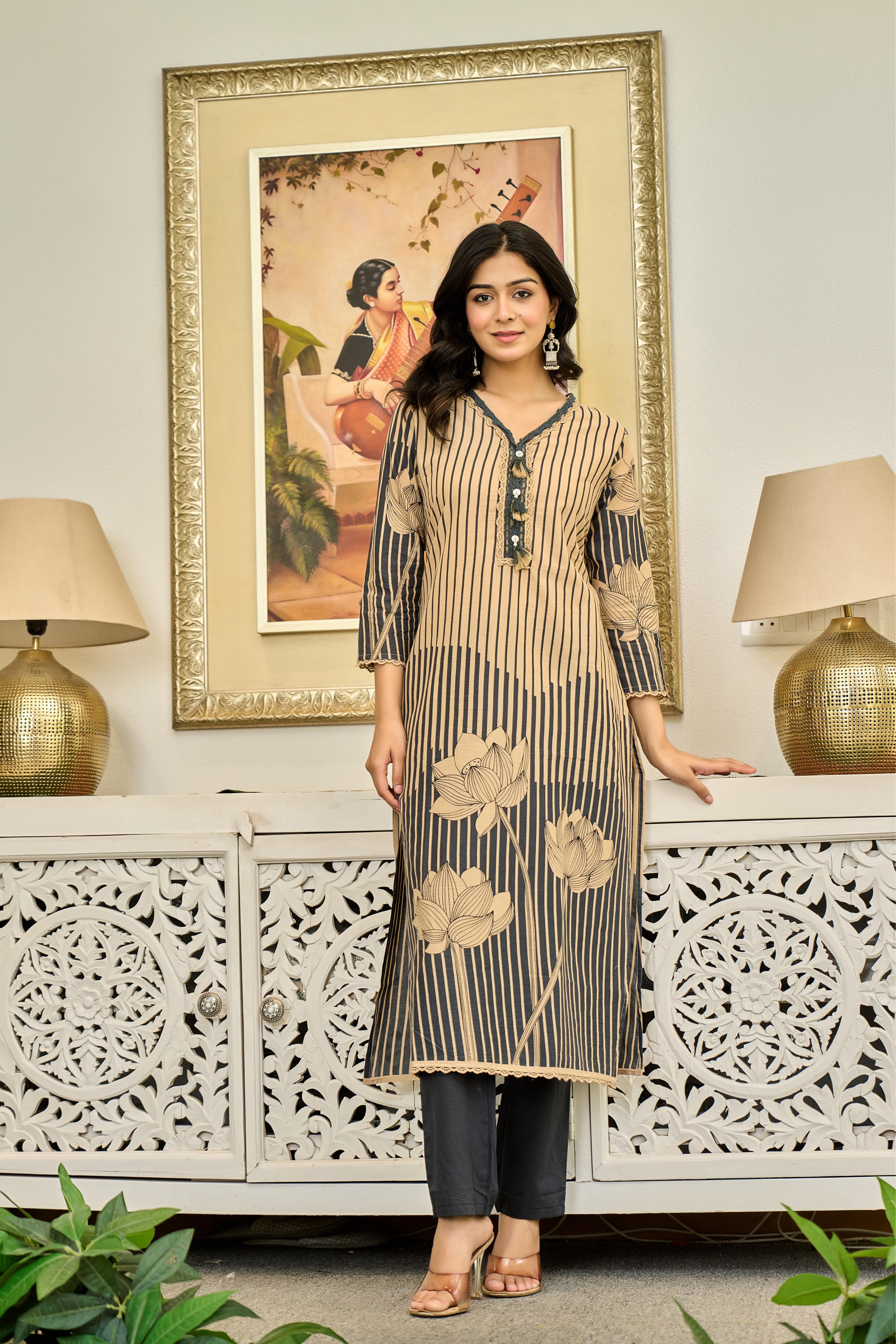 🖤 Lotus Elegance – Premium Cotton Suit Set