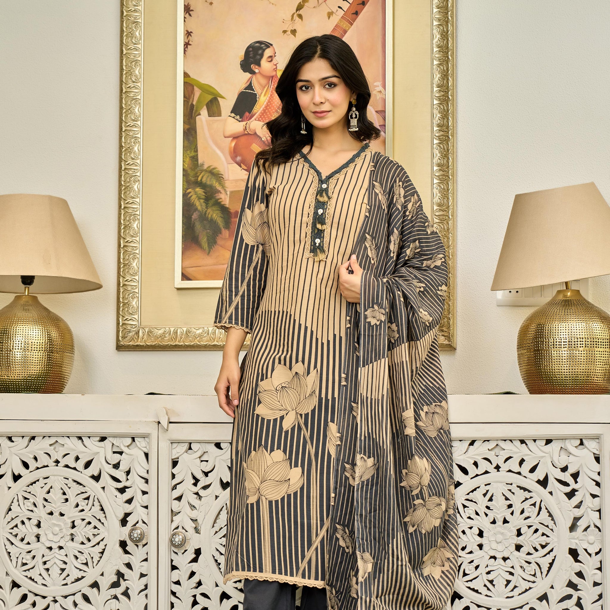 🖤 Lotus Elegance – Premium Cotton Suit Set