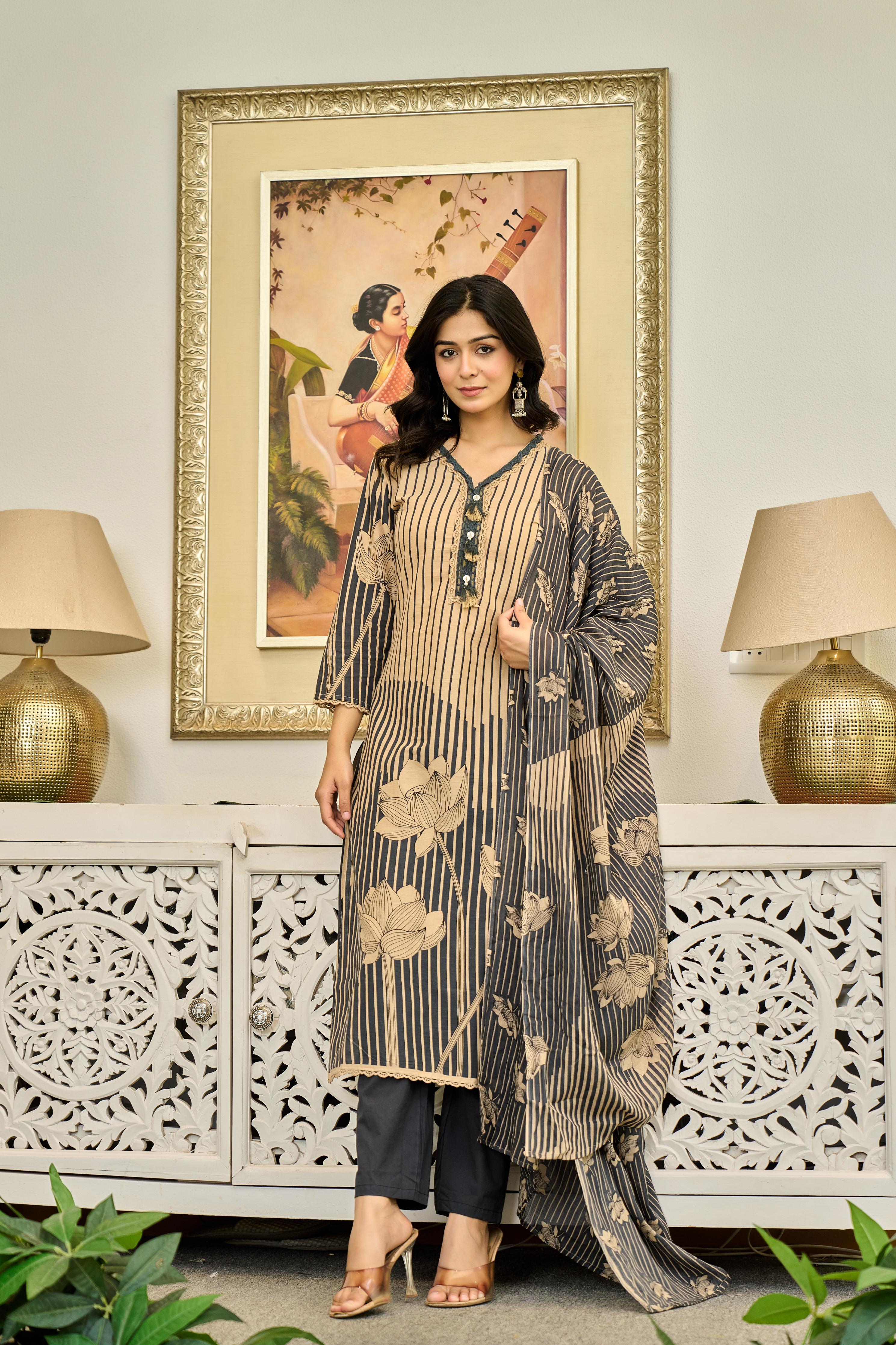 🖤 Lotus Elegance – Premium Cotton Suit Set