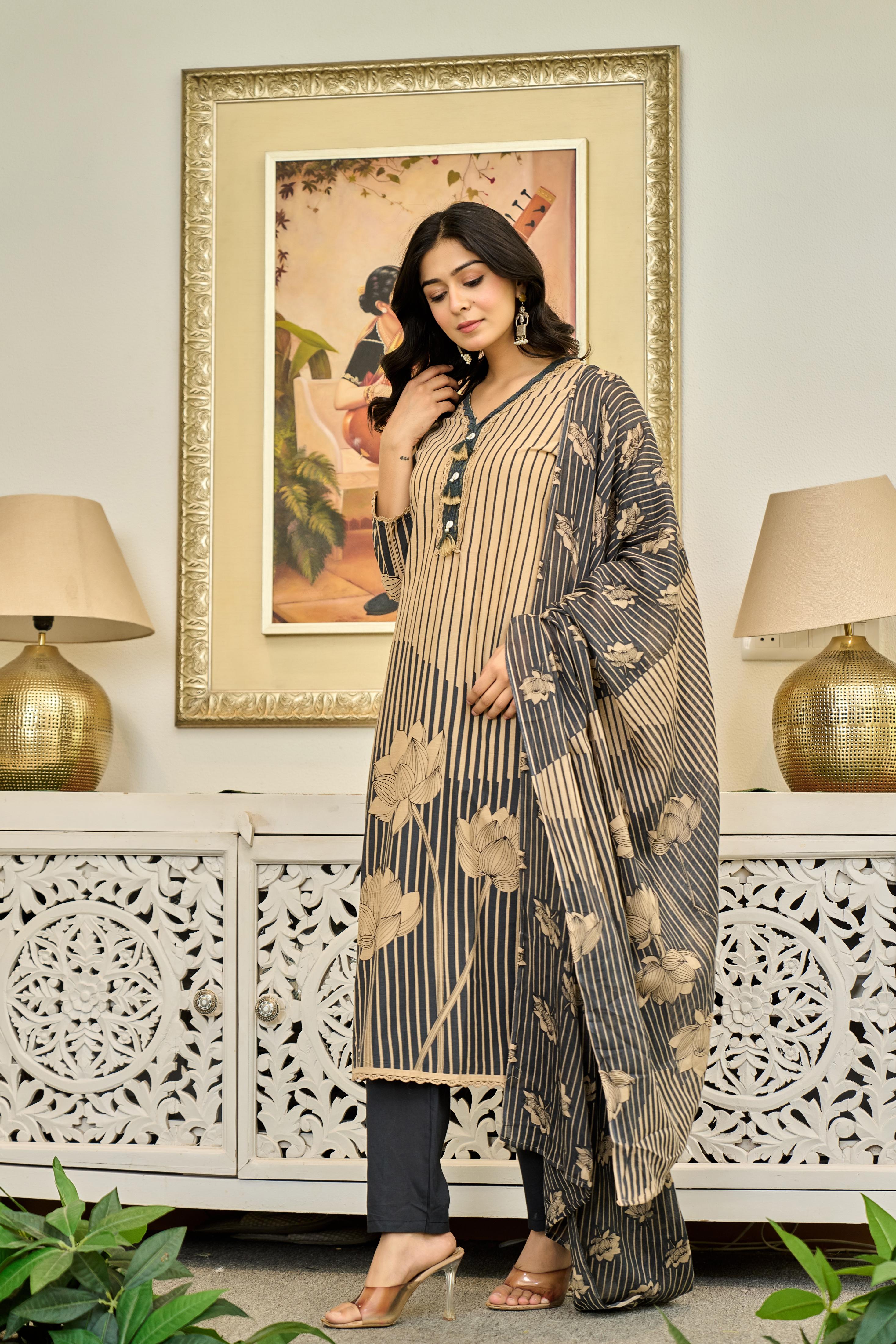 🖤 Lotus Elegance – Premium Cotton Suit Set