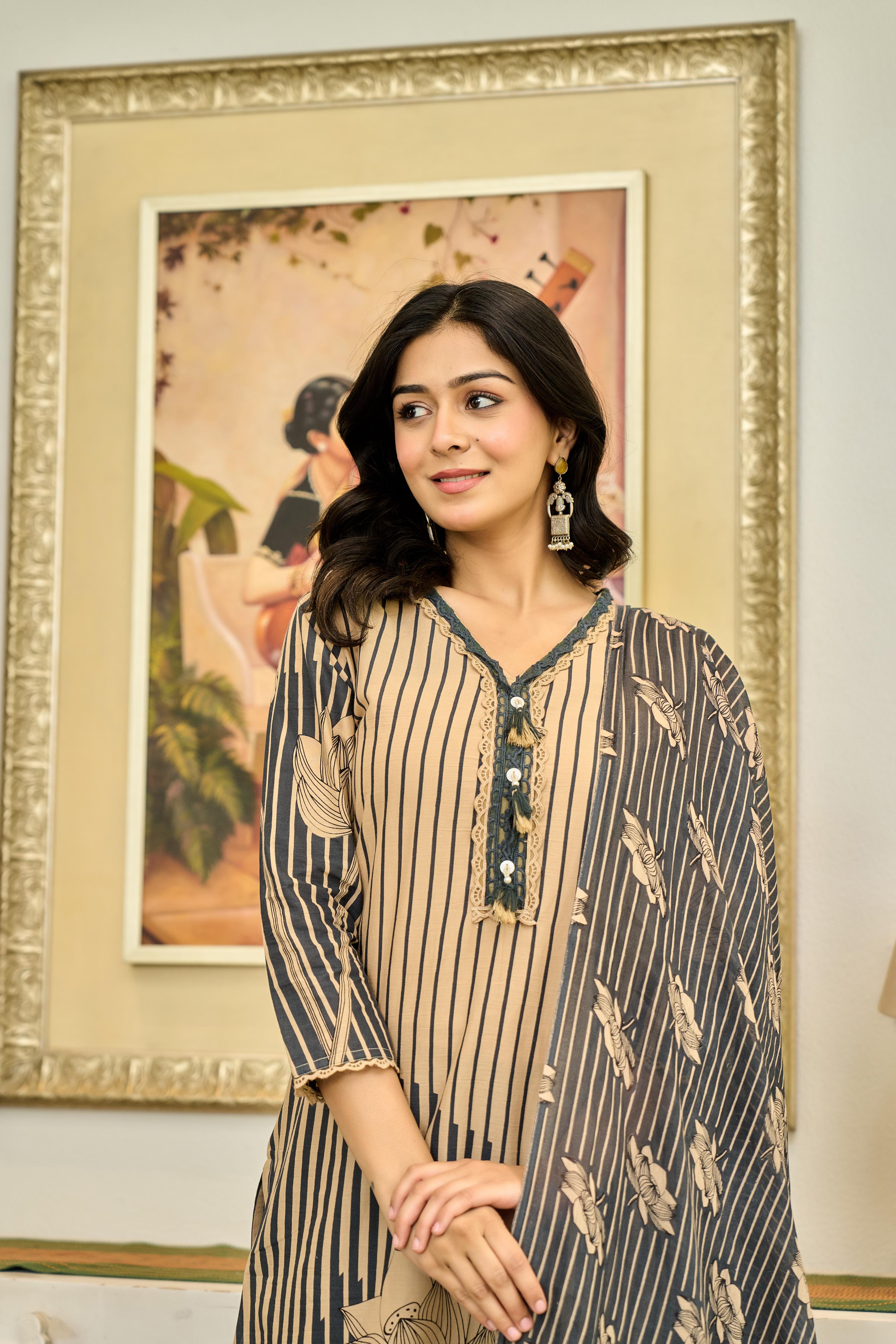 🖤 Lotus Elegance – Premium Cotton Suit Set