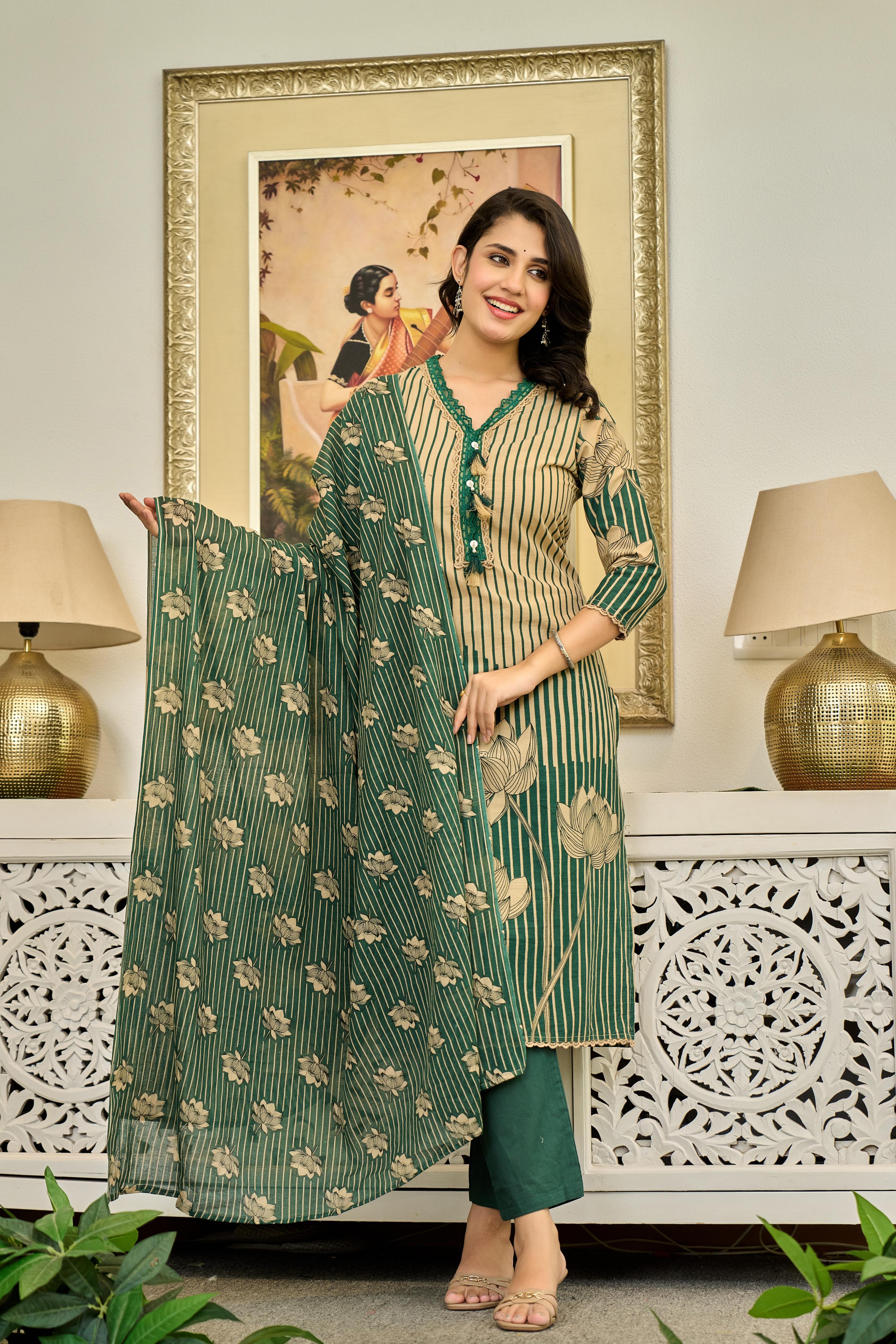 🍃 Lotus Grace – Premium Cotton Embroidery Set