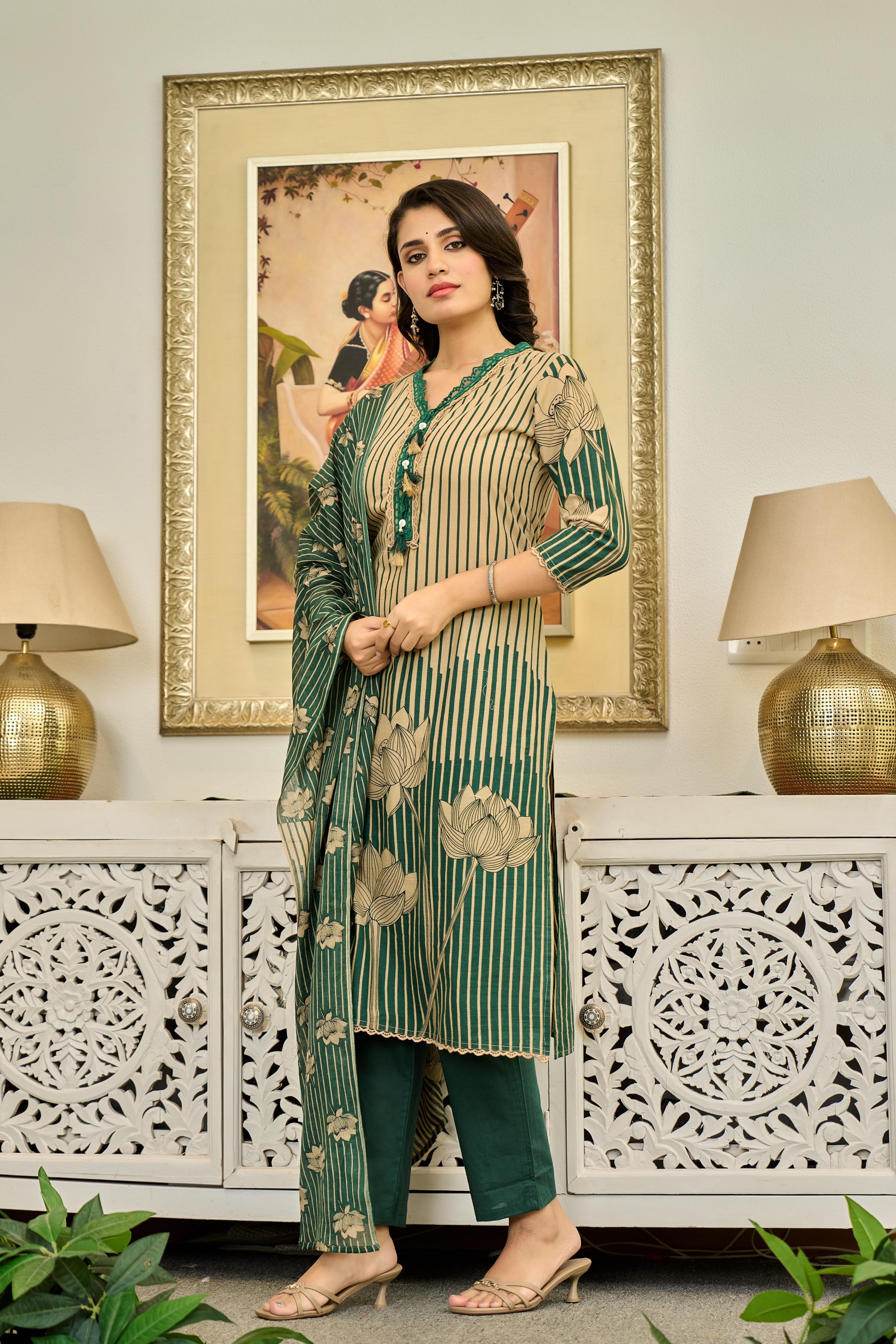 🍃 Lotus Grace – Premium Cotton Embroidery Set
