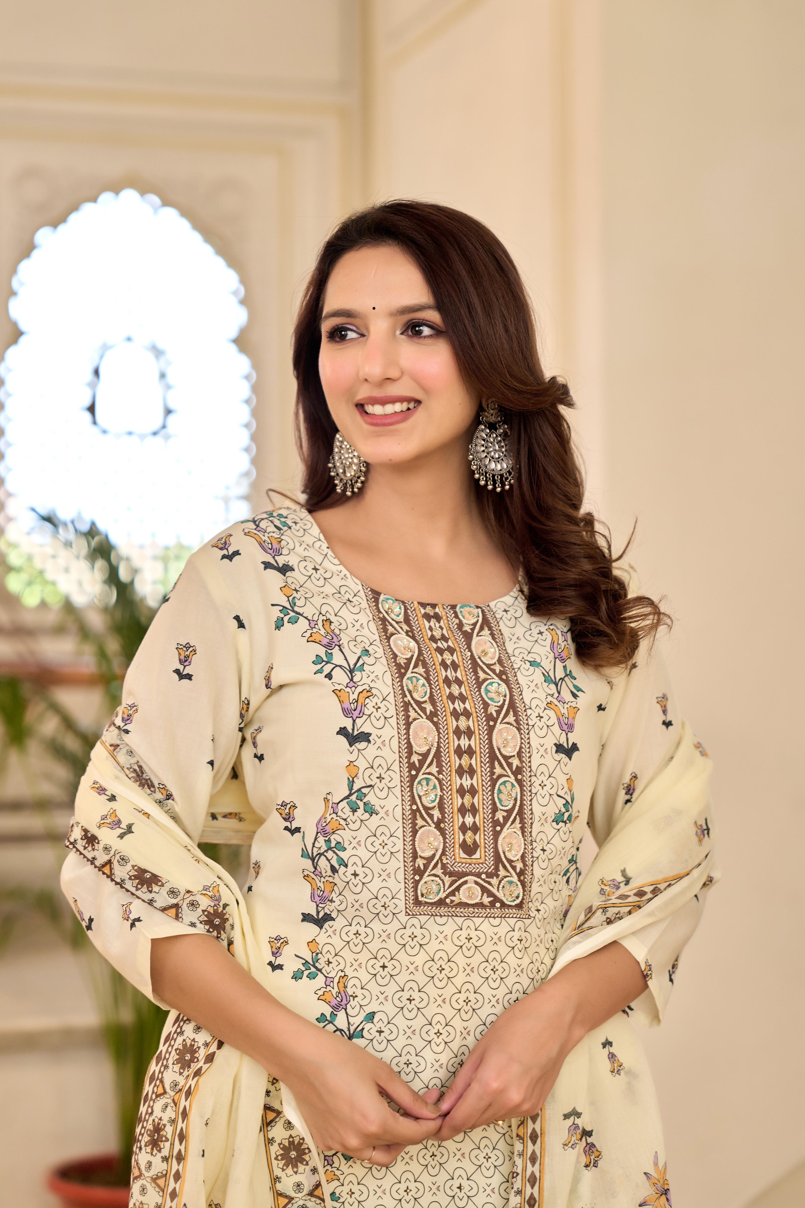Ivory Blossom Floral Kurta Set