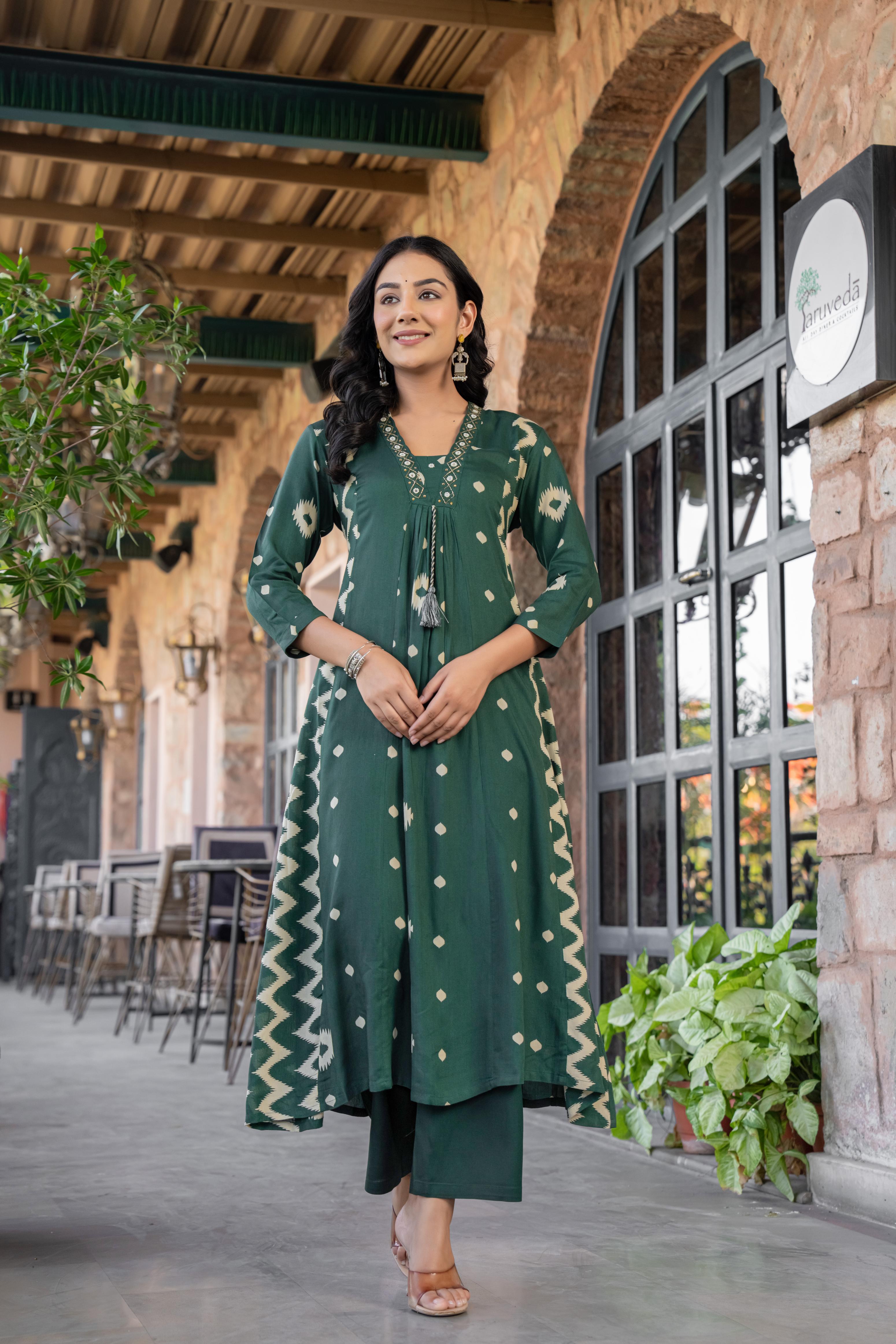 Ishmira Green :-  Women's Kurta Set with Dupatta | Adda Work Neck