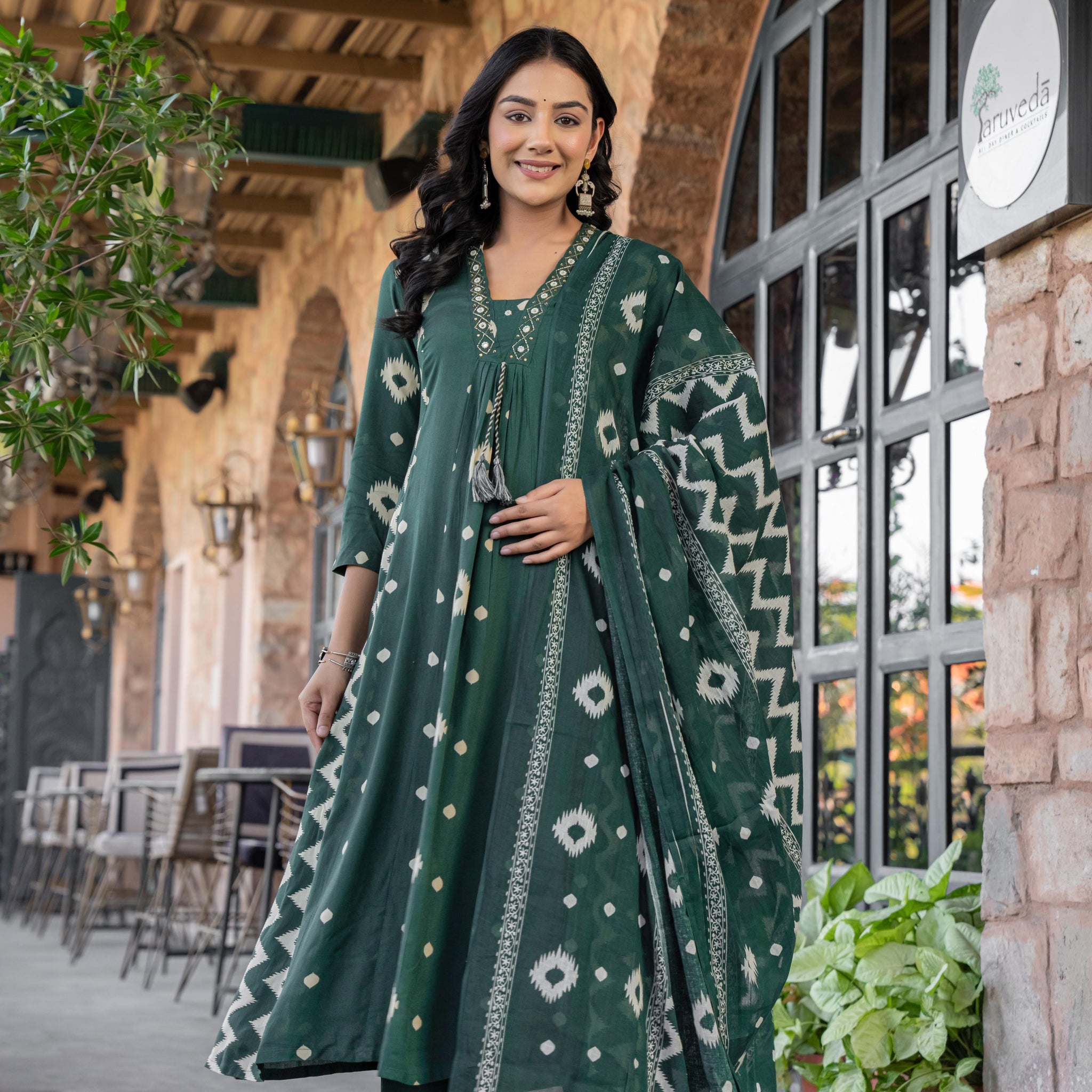 Ishmira Green :-  Women's Kurta Set with Dupatta | Adda Work Neck