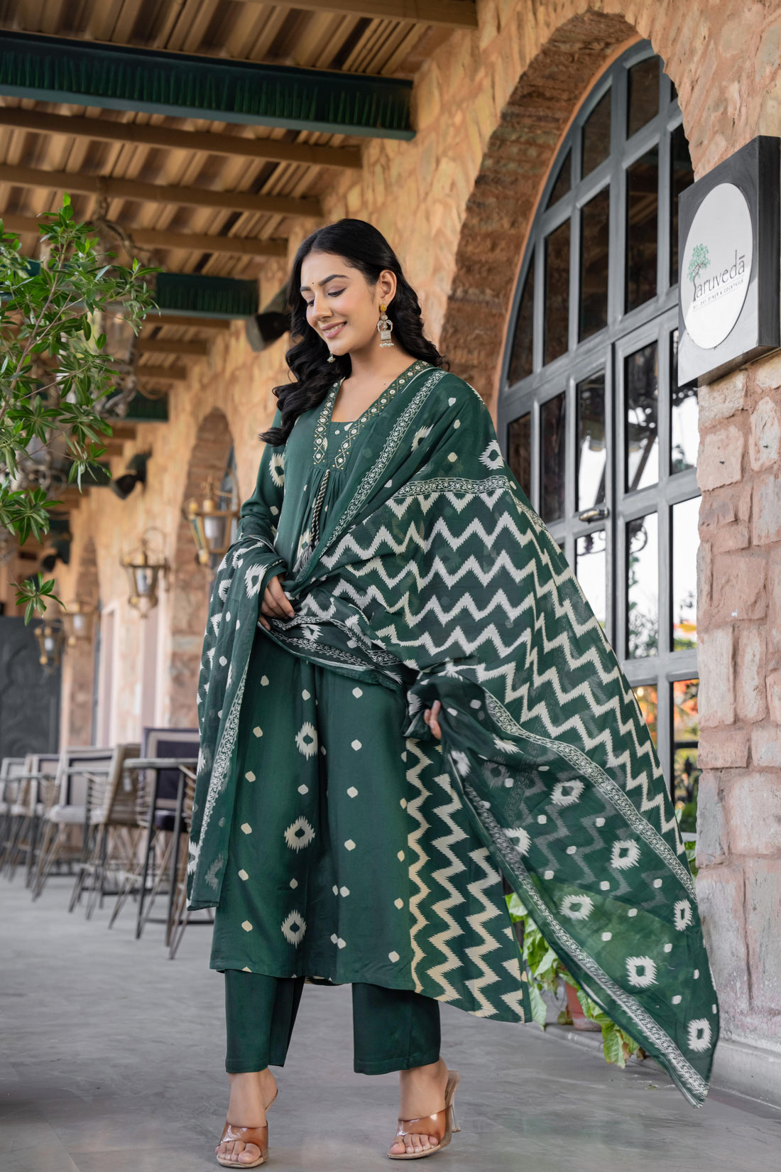 Ishmira Green :-  Women's Kurta Set with Dupatta | Adda Work Neck