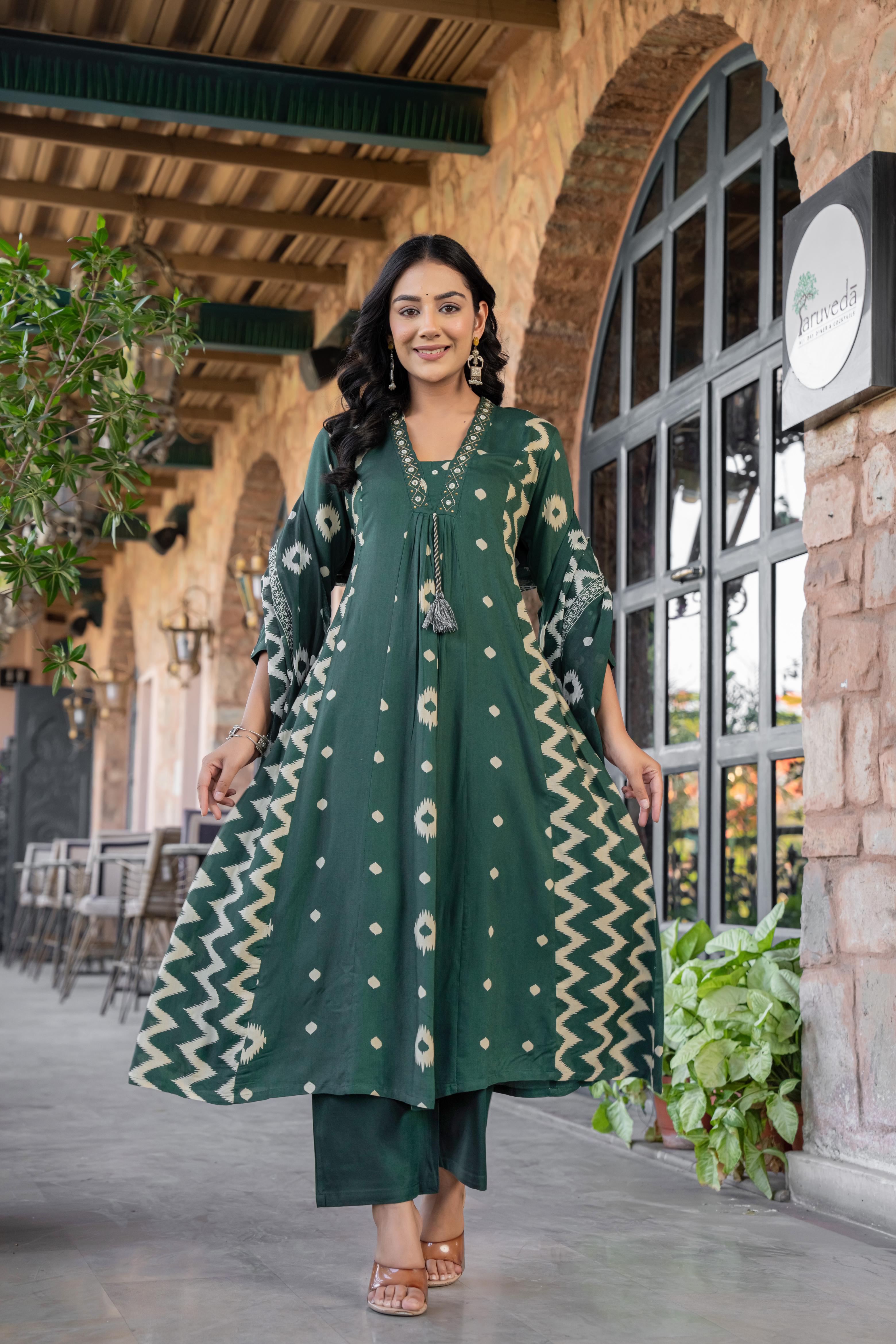 Ishmira Green :-  Women's Kurta Set with Dupatta | Adda Work Neck
