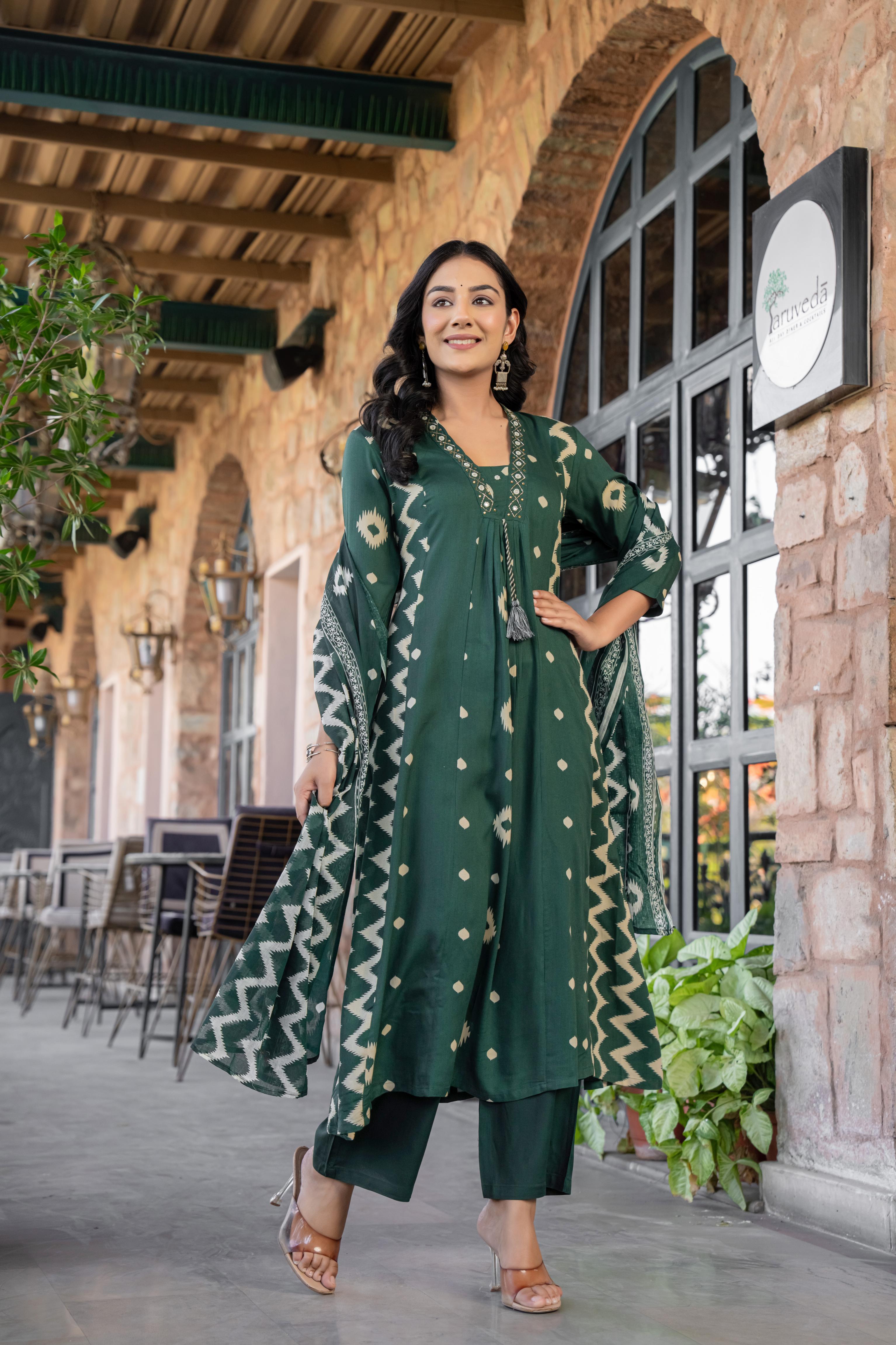 Ishmira Green :-  Women's Kurta Set with Dupatta | Adda Work Neck