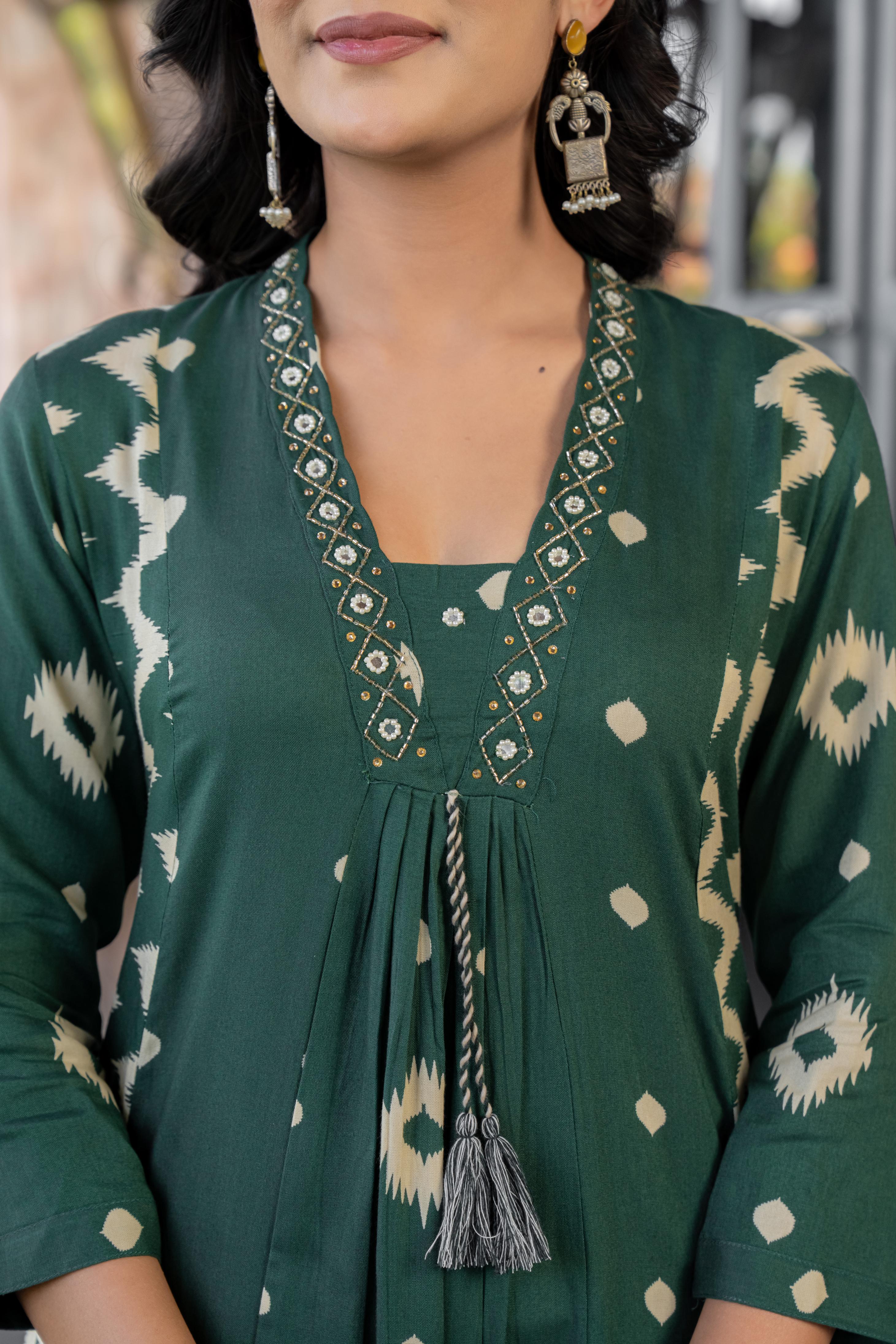 Ishmira Green :-  Women's Kurta Set with Dupatta | Adda Work Neck