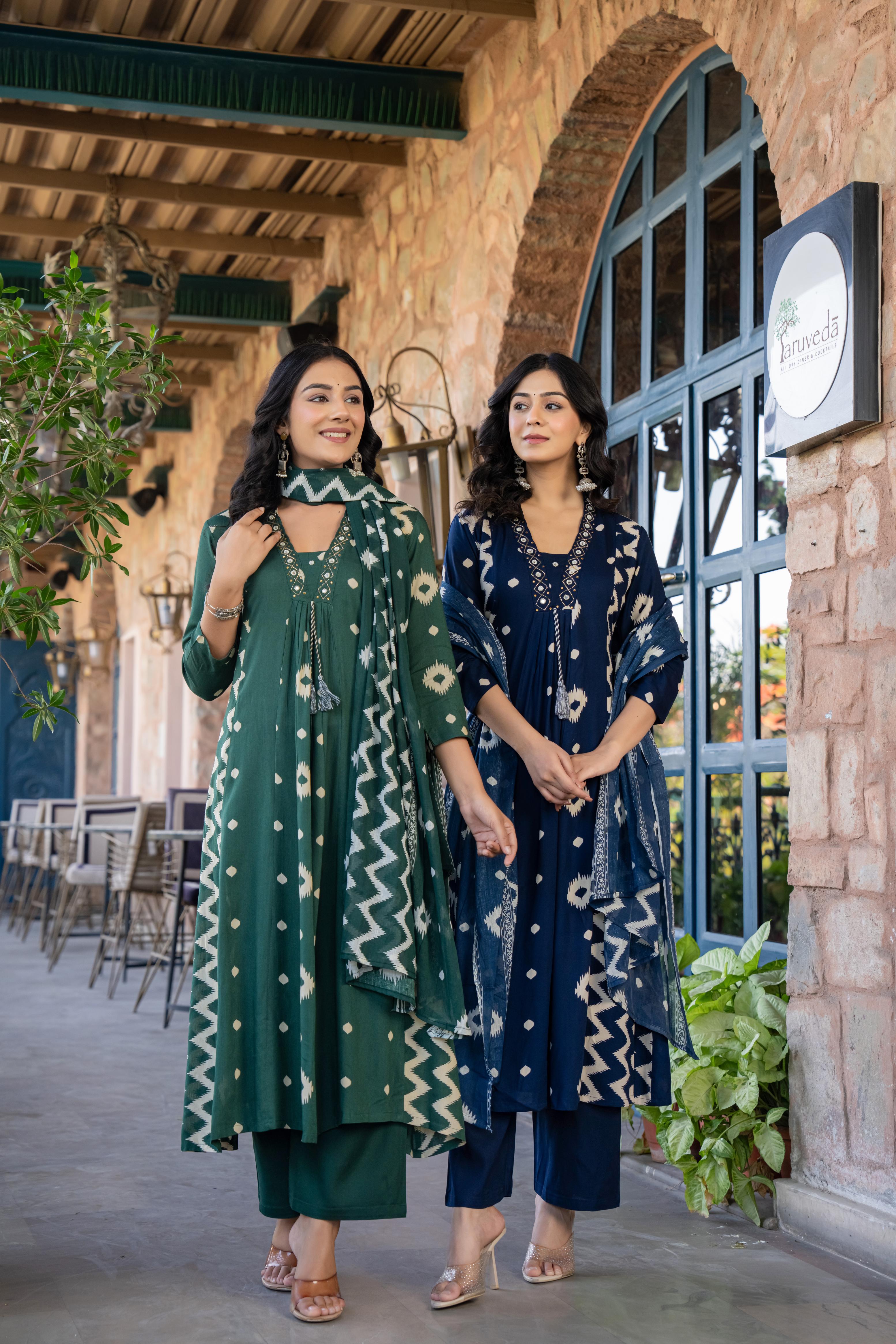 Ishmira Green :-  Women's Kurta Set with Dupatta | Adda Work Neck