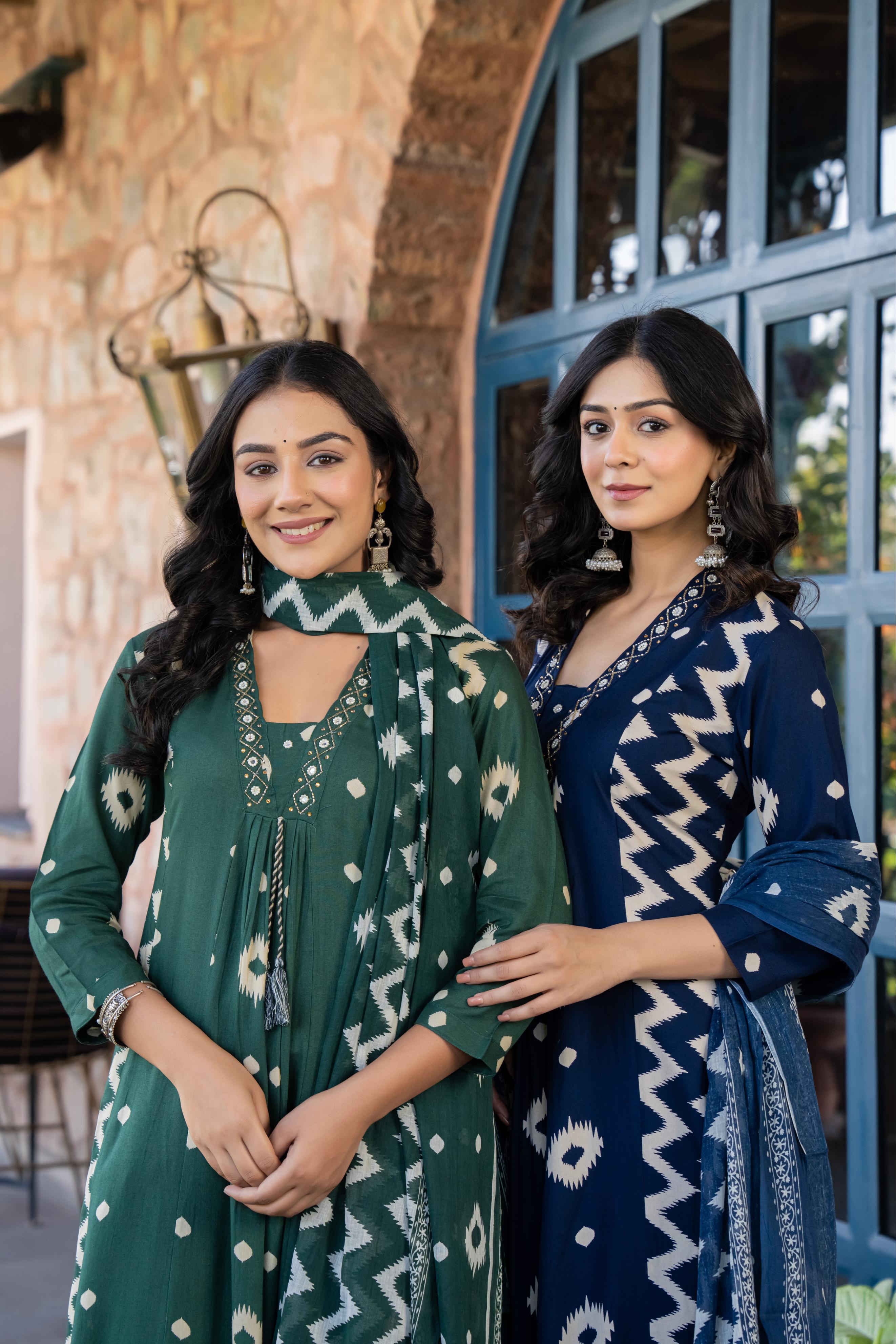 Ishmira Green :-  Women's Kurta Set with Dupatta | Adda Work Neck