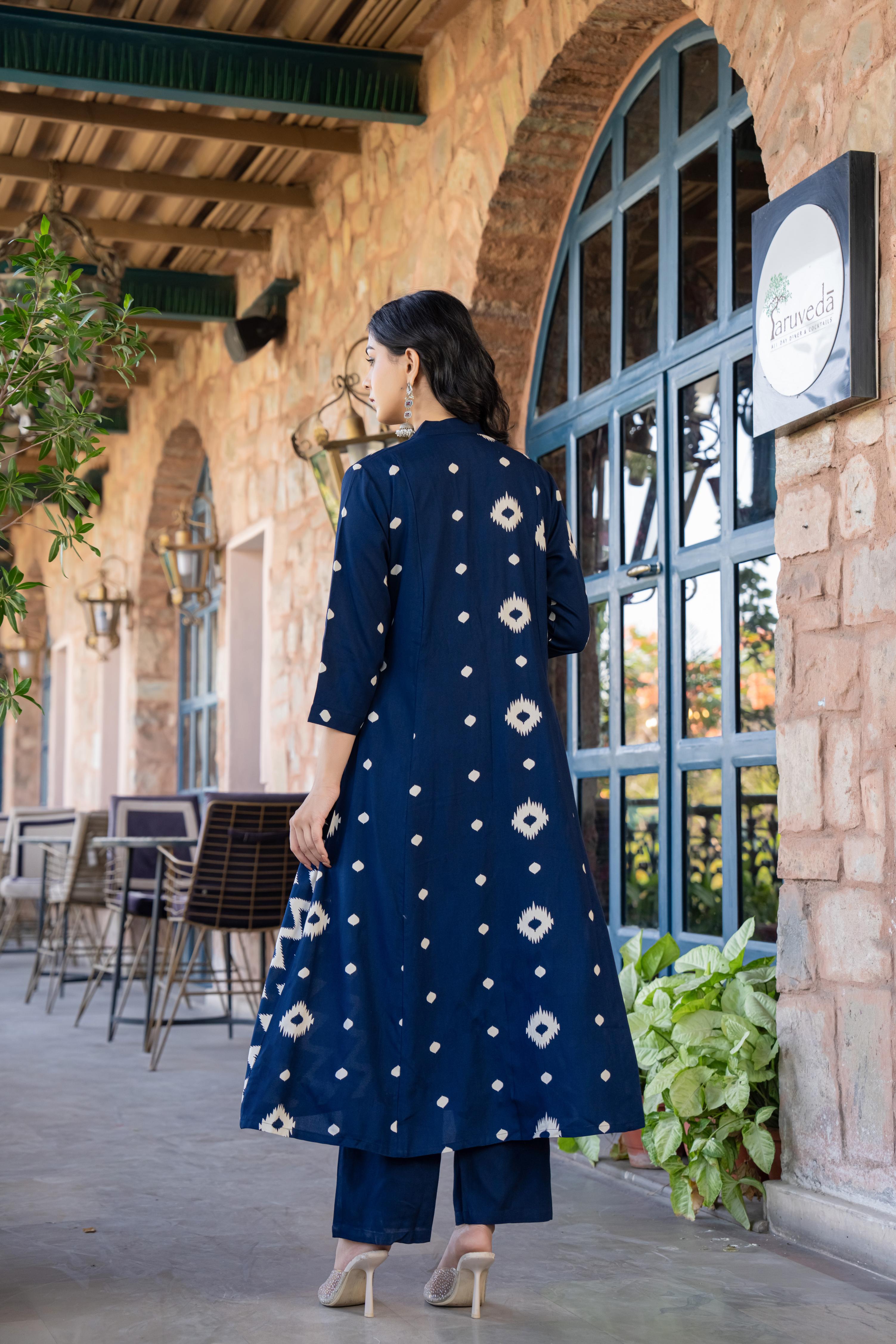 Ishmira Blue:-  Women Kurta Set with Dupatta | Adda Work Neck