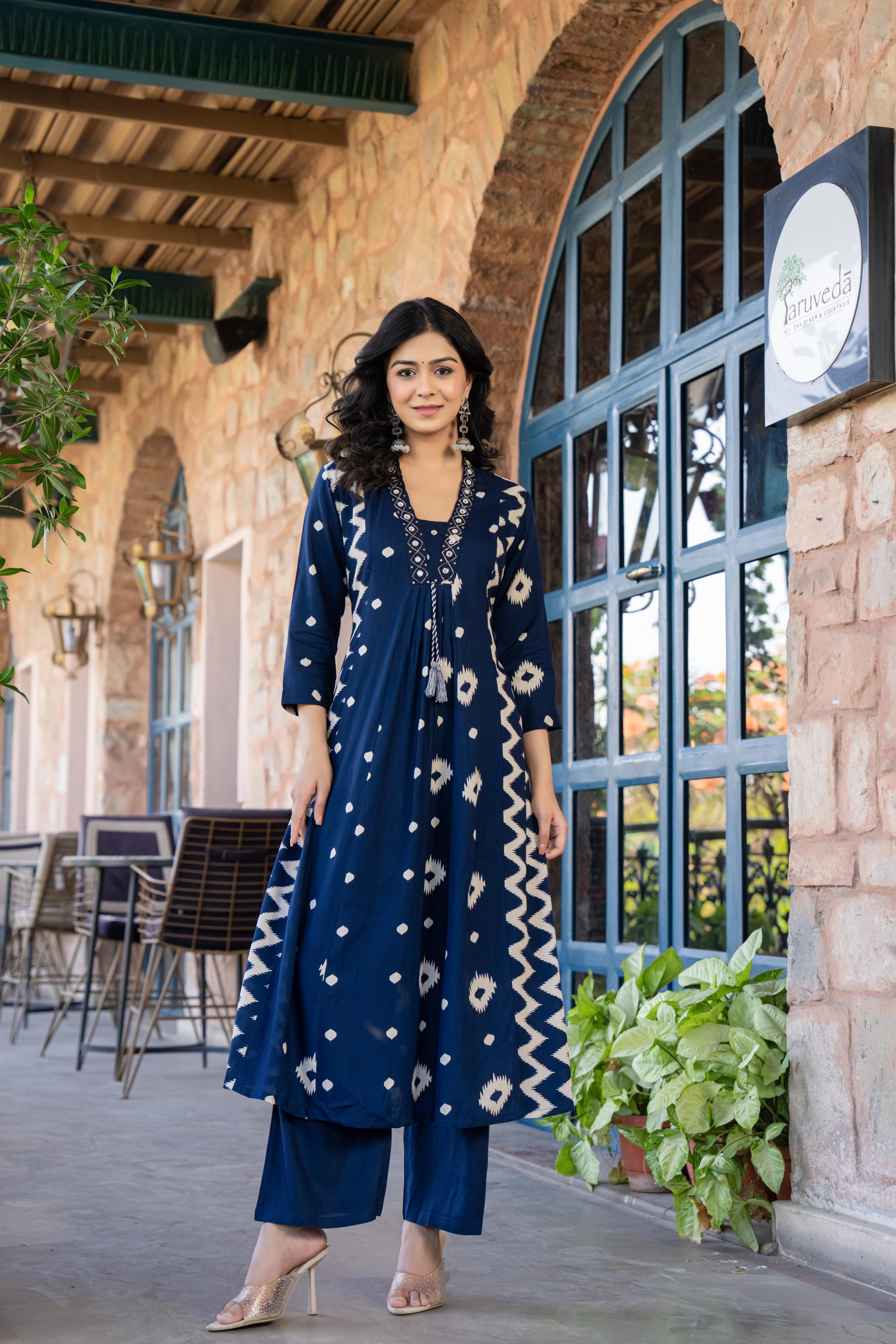 Ishmira Blue:-  Women Kurta Set with Dupatta | Adda Work Neck