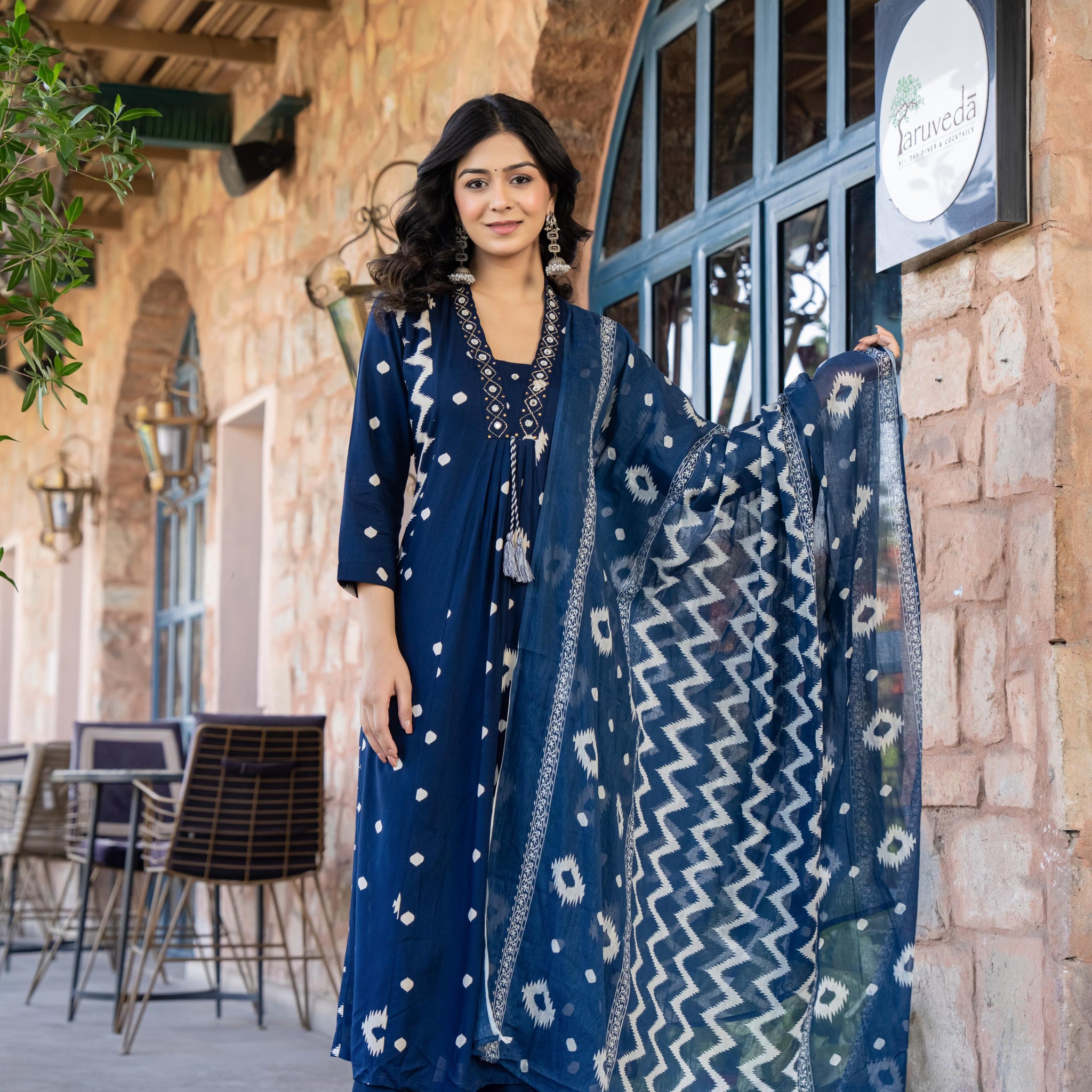 Ishmira Blue:-  Women Kurta Set with Dupatta | Adda Work Neck