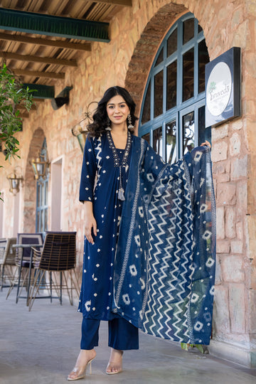 Ishmira Blue:-  Women Kurta Set with Dupatta | Adda Work Neck