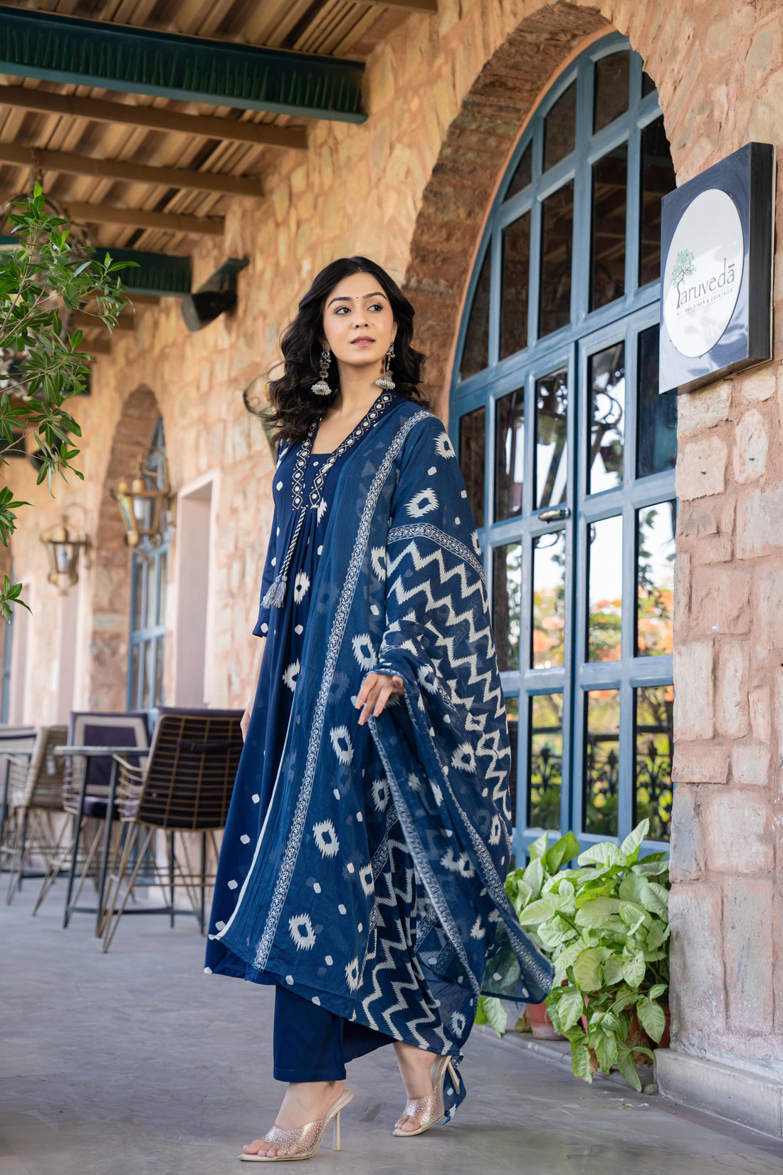 Ishmira Blue:-  Women Kurta Set with Dupatta | Adda Work Neck