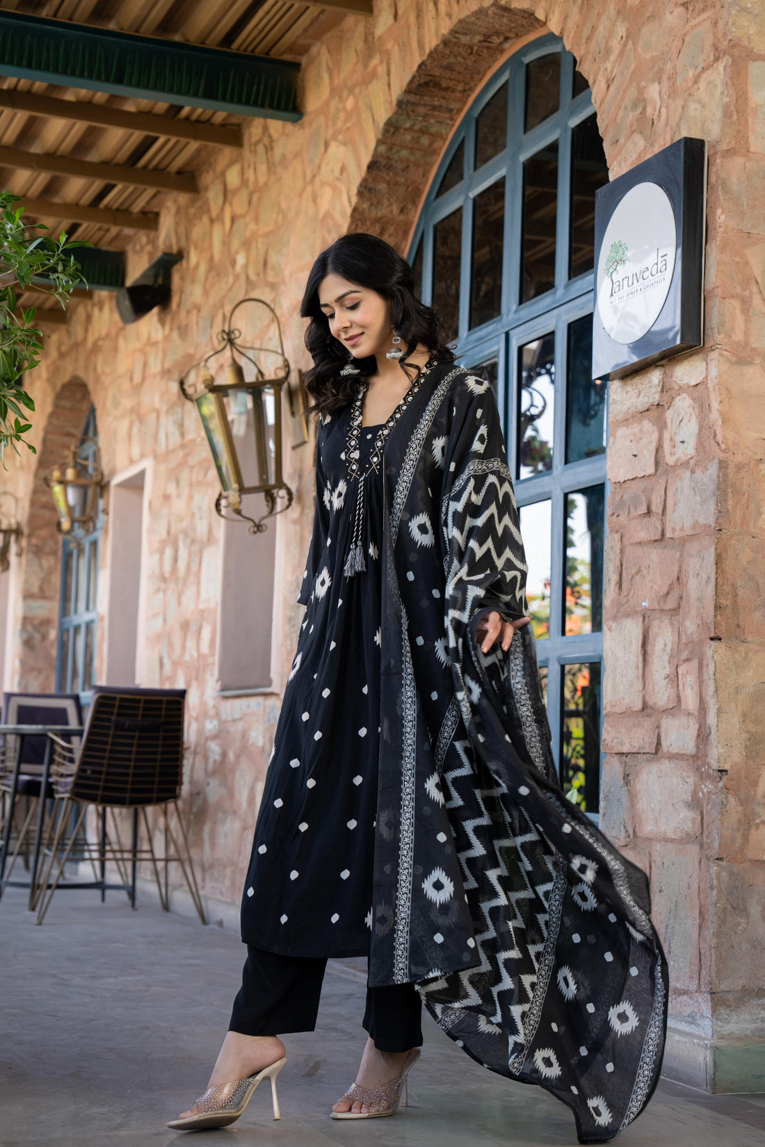 Ishmira Black:-  Women's Cotton Kurta Set with Dupatta | Adda Work Neck