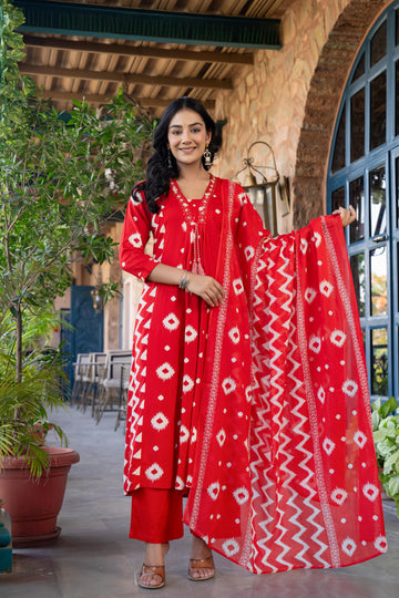 Ishmira Red :-  Women Kurta Set with Dupatta | Adda Work Neck